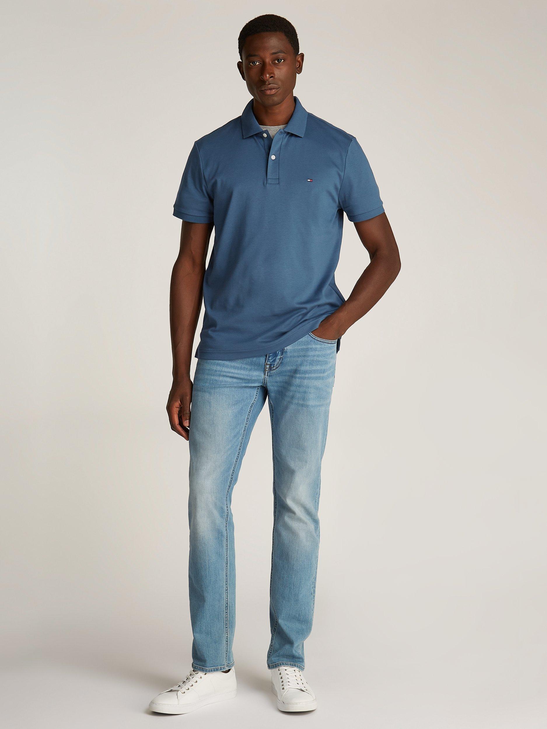 Product image 4 of 6, which shows Tommy Hilfiger Short Sleeve Cotton Knit Polo Shirt, Aegean Blue, S