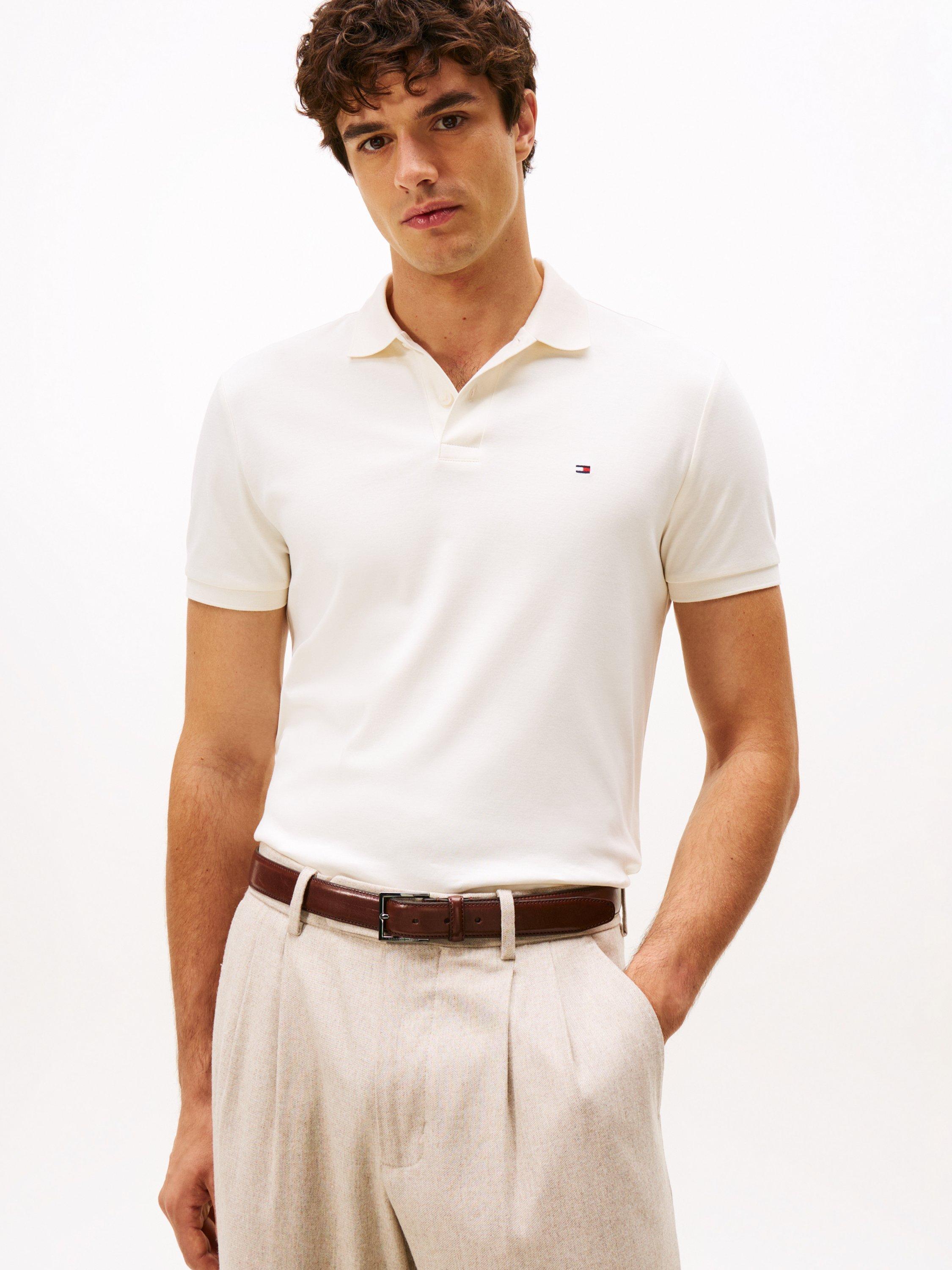 Product image 1 of 3, which shows Tommy Hilfiger Liquid Cotton Regular Fit Short Sleeve Polo Shirt, Ivory Petal, S