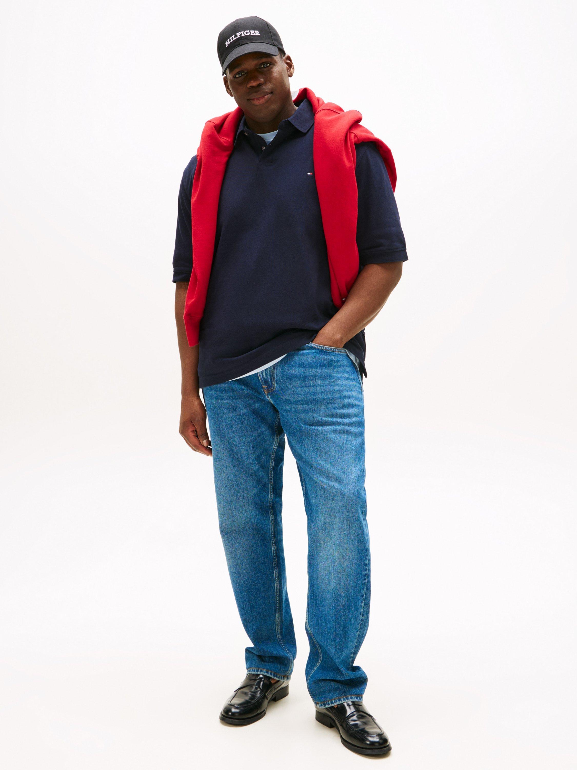 Product image 3 of 5, which shows Tommy Hilfiger Plus 1985 Cotton Blend Regular Fit Short Sleeve Polo Shirt, Navy/Multi, XXXL