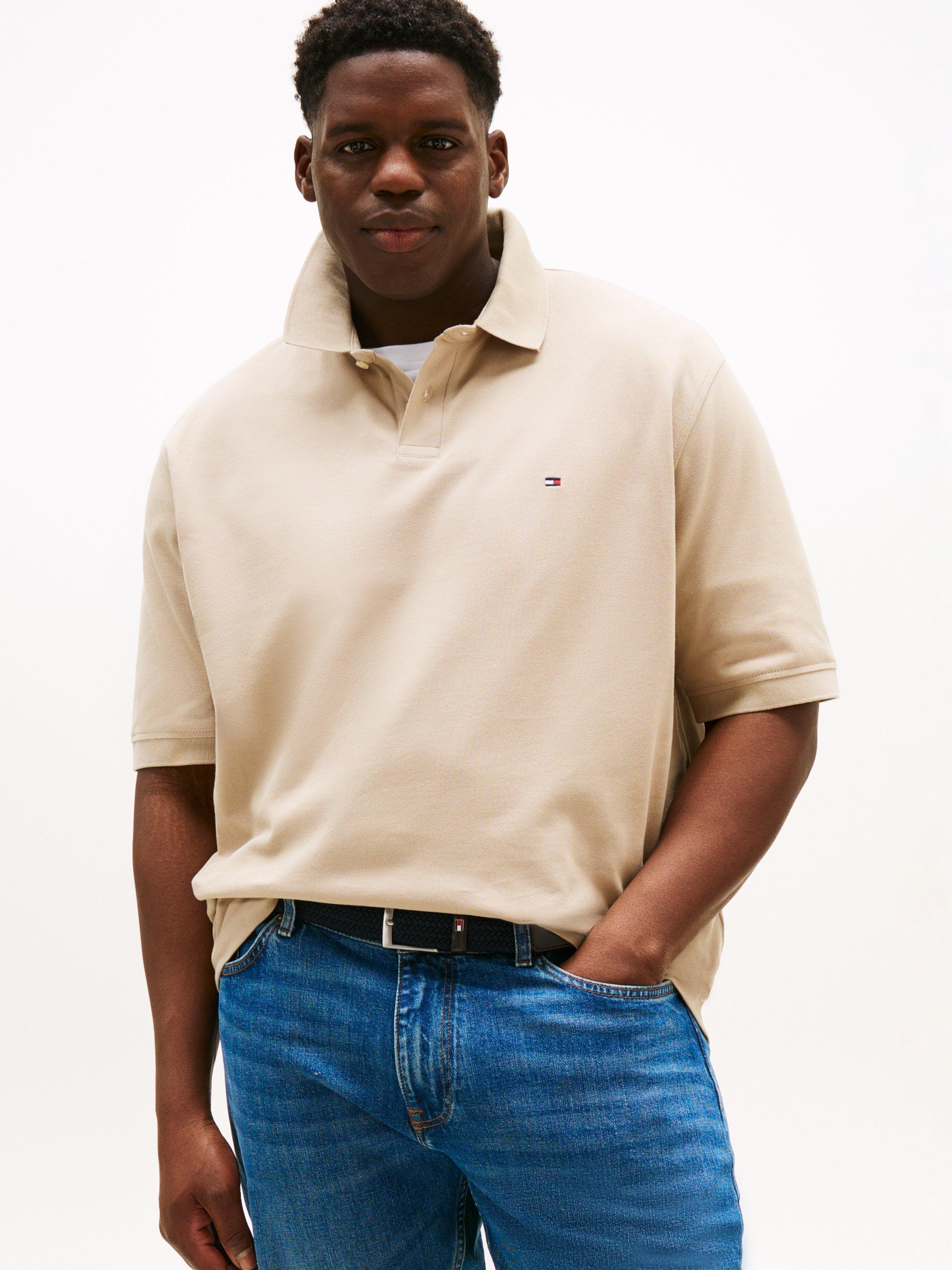 Product image 1 of 5, which shows Tommy Hilfiger Plus 1985 Cotton Blend Regular Fit Short Sleeve Polo Shirt, Natural Beige, XXXL