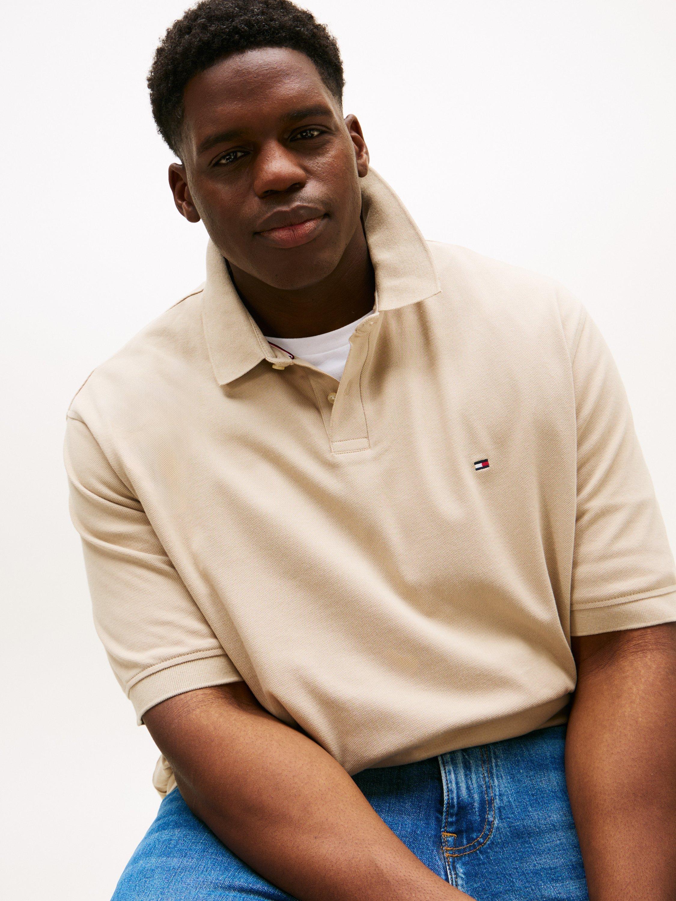 Product image 4 of 5, which shows Tommy Hilfiger Plus 1985 Cotton Blend Regular Fit Short Sleeve Polo Shirt, Natural Beige, XXXL