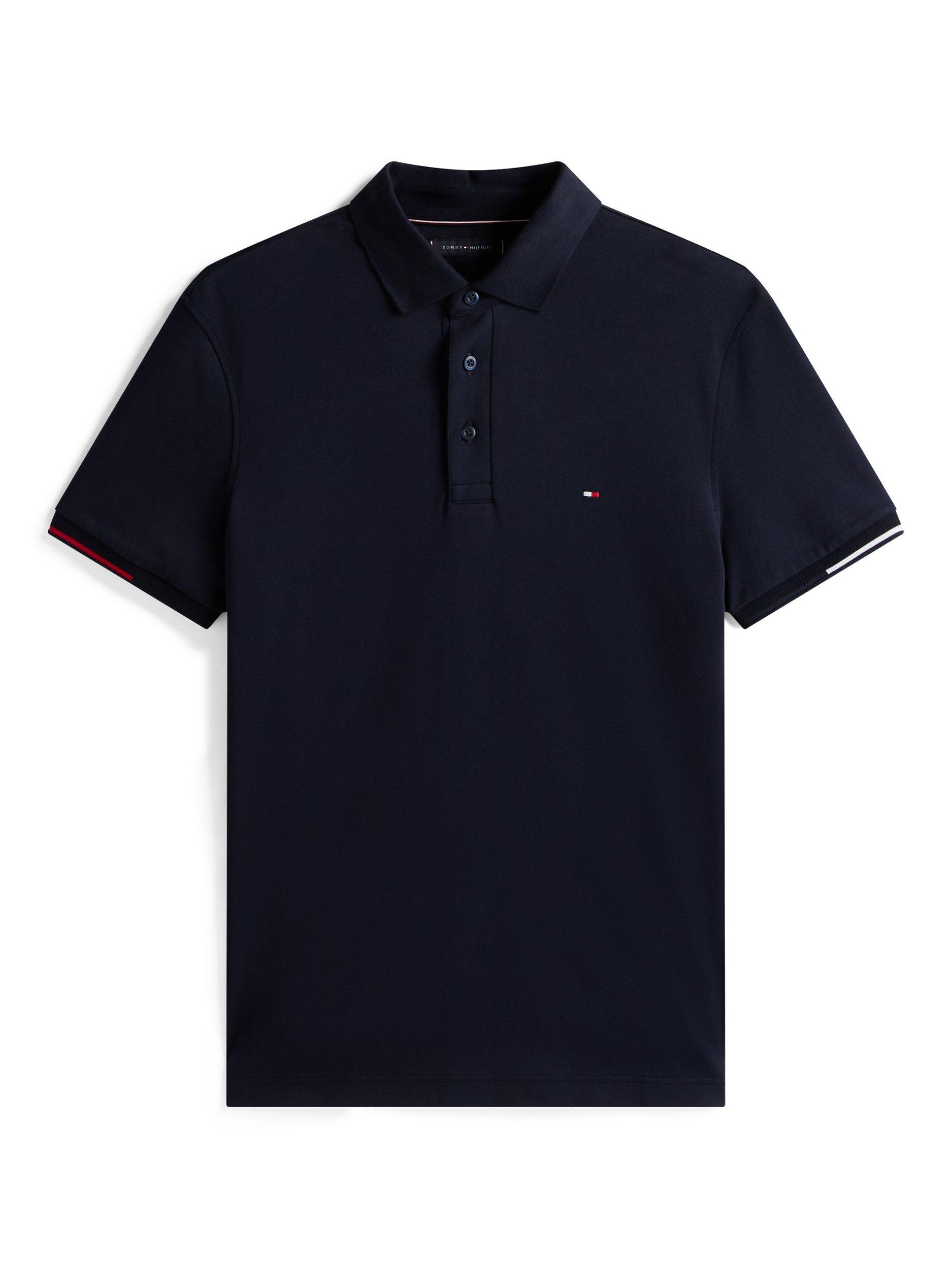 Product image 5 of 5, which shows Tommy Hilfiger Cotton Slim Fit Short Sleeve Polo Shirt, Navy, L