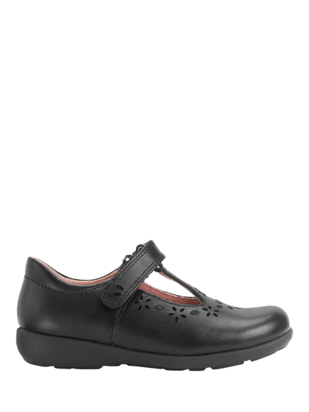 Start-Rite Kids' Charlotte Leather Floral School Shoes, Black Leather, Black Leather