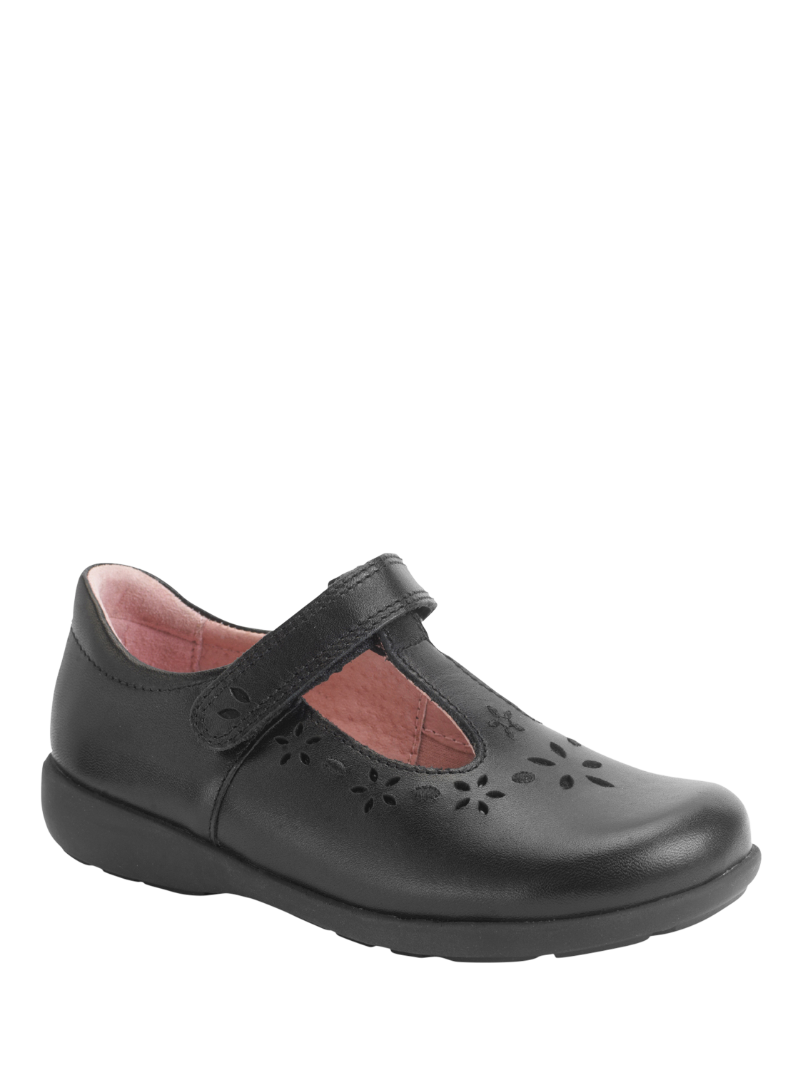 Product image 3 of 6, which shows Start-Rite Kids' Charlotte Leather Floral School Shoes, Black Leather, 7 E Jnr