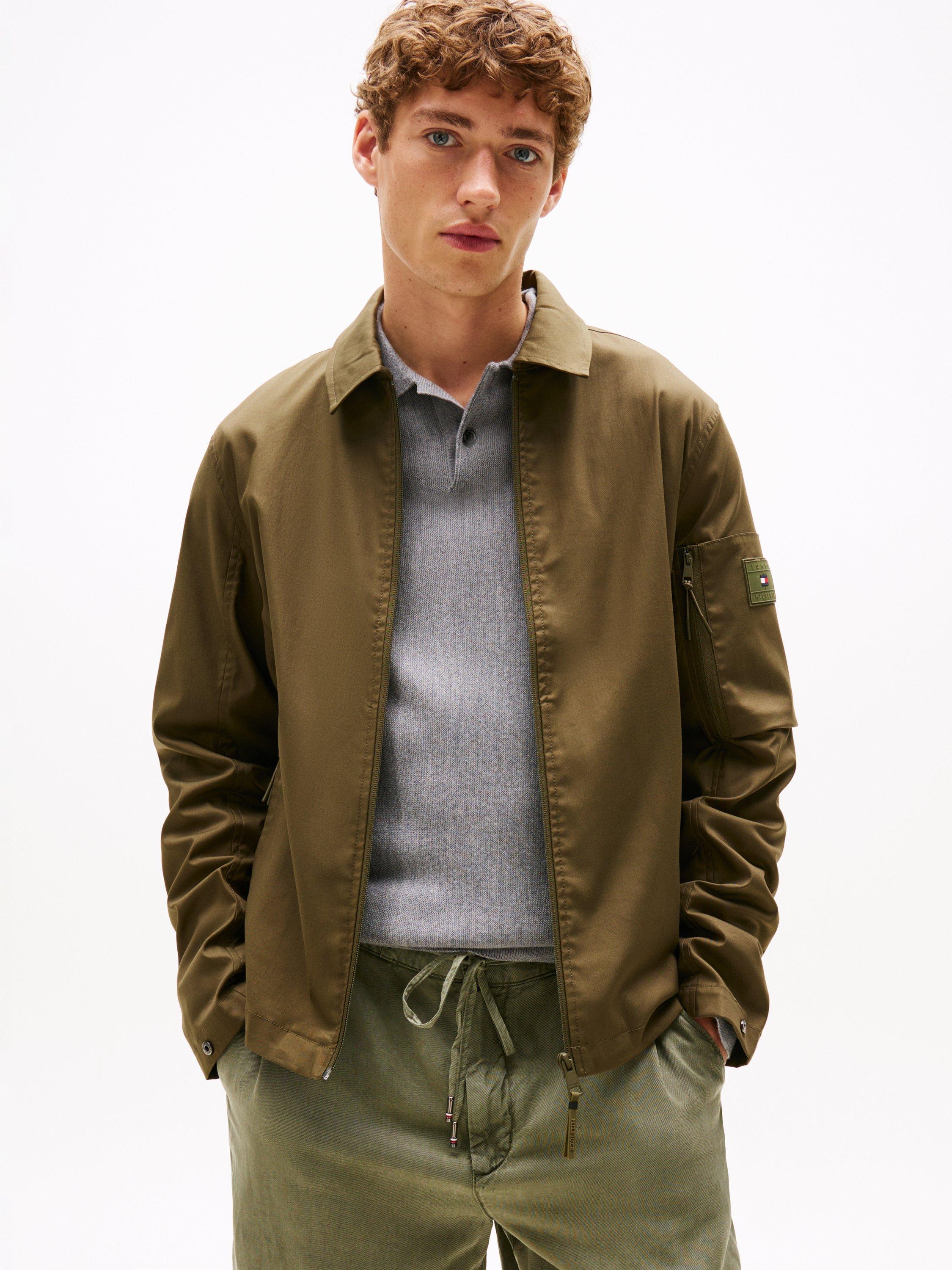 Product image 1 of 6, which shows Tommy Hilfiger Cotton Blend Windbreaker Jacket, Army Green, M