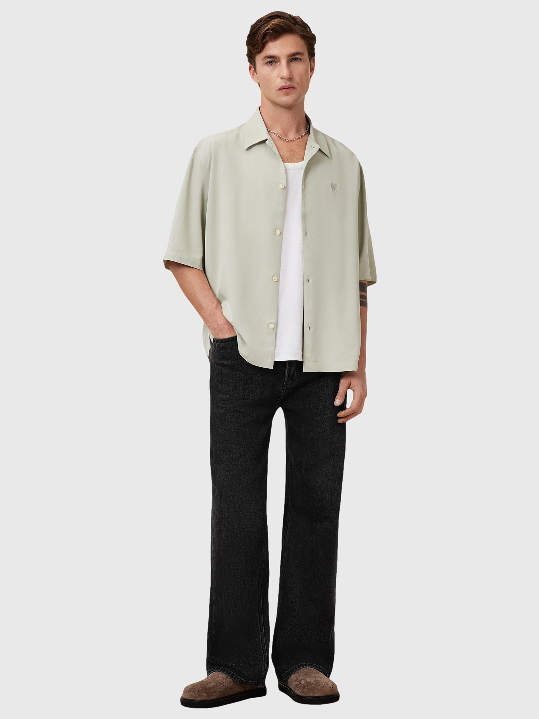 Product image 3 of 8, which shows AllSaints Rialto Short Sleeve Shirt, Slate Green, XS