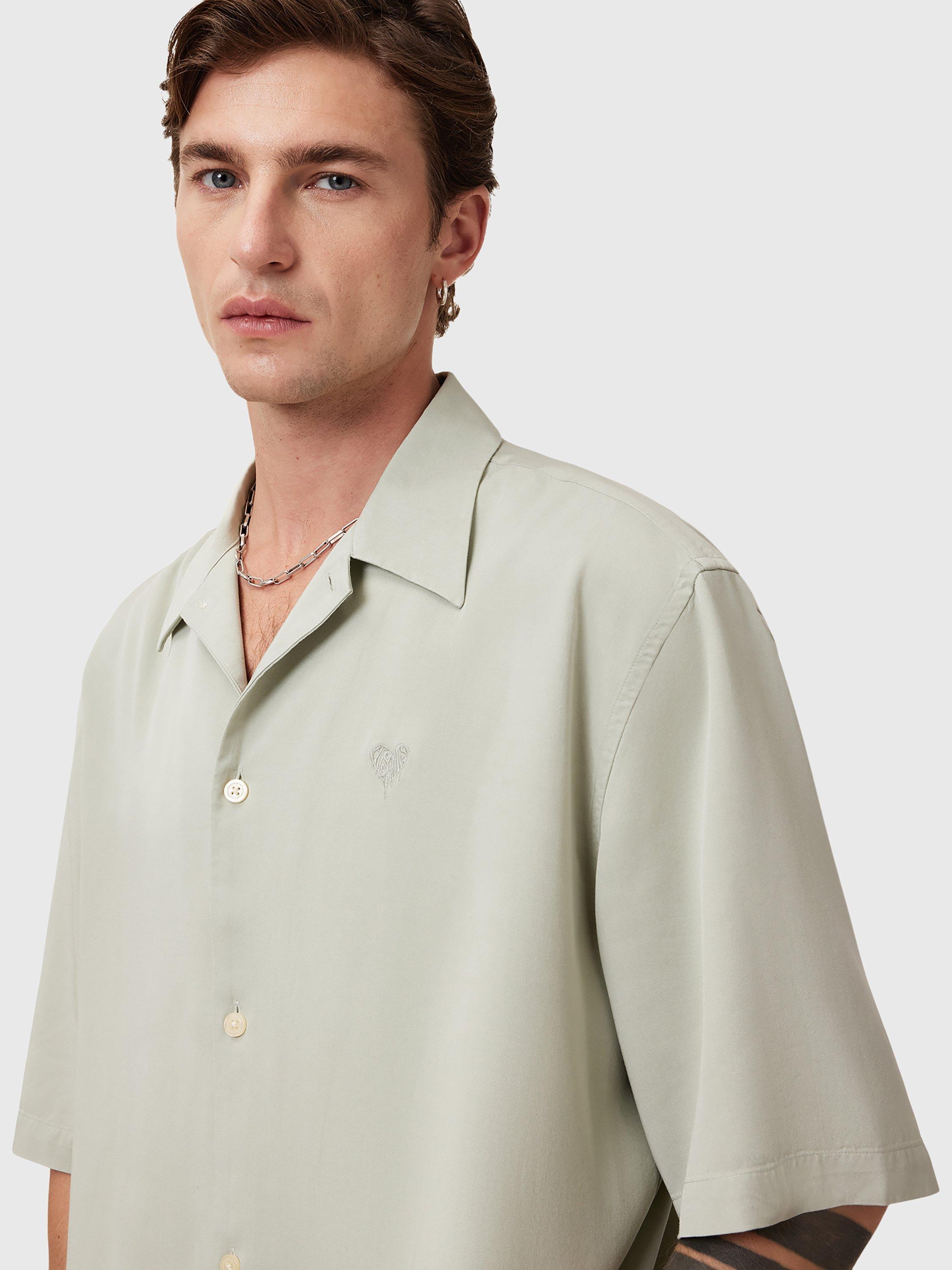 Product image 6 of 8, which shows AllSaints Rialto Short Sleeve Shirt, Slate Green, XS