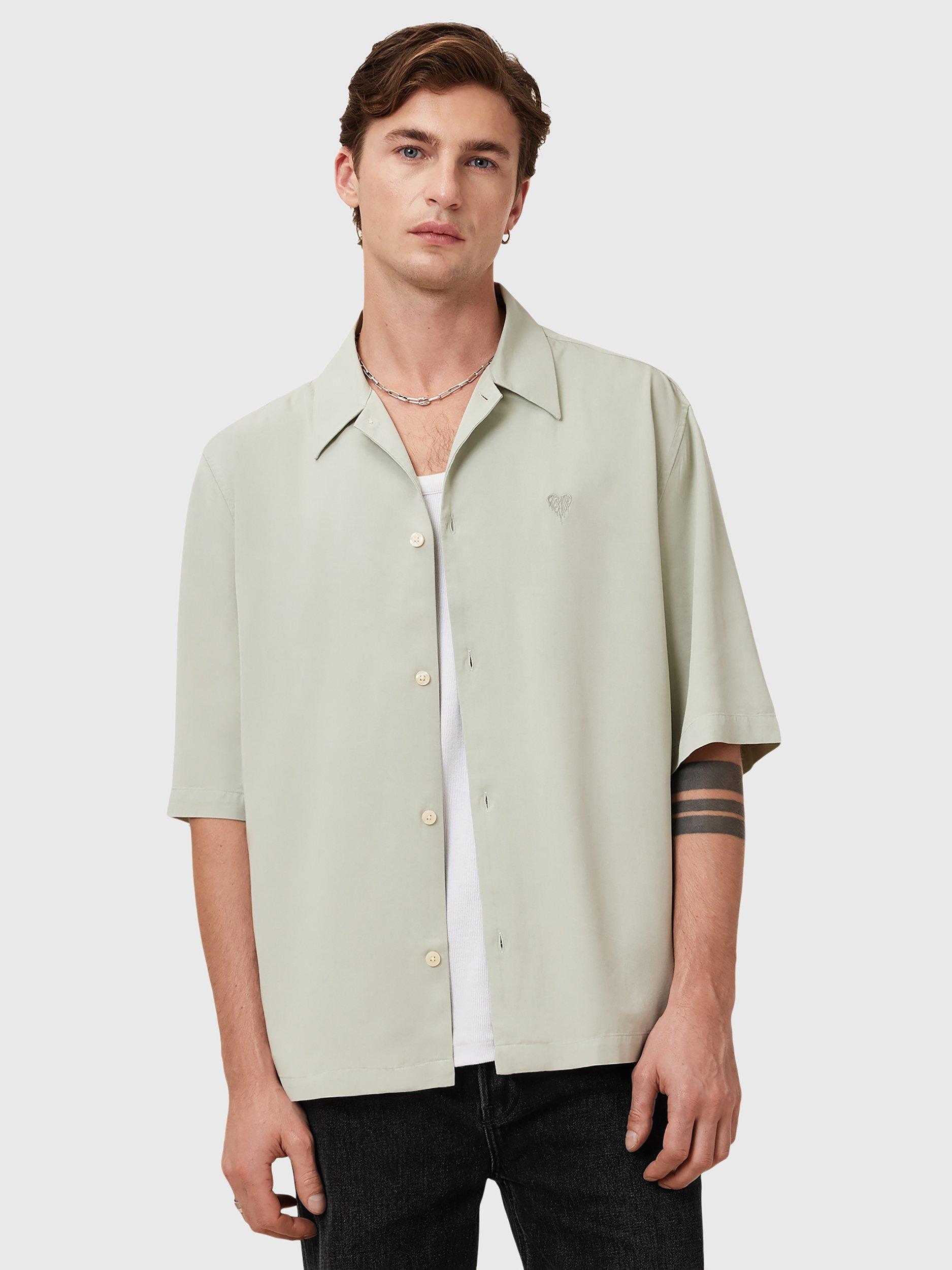 Product image 8 of 8, which shows AllSaints Rialto Short Sleeve Shirt, Slate Green, XS