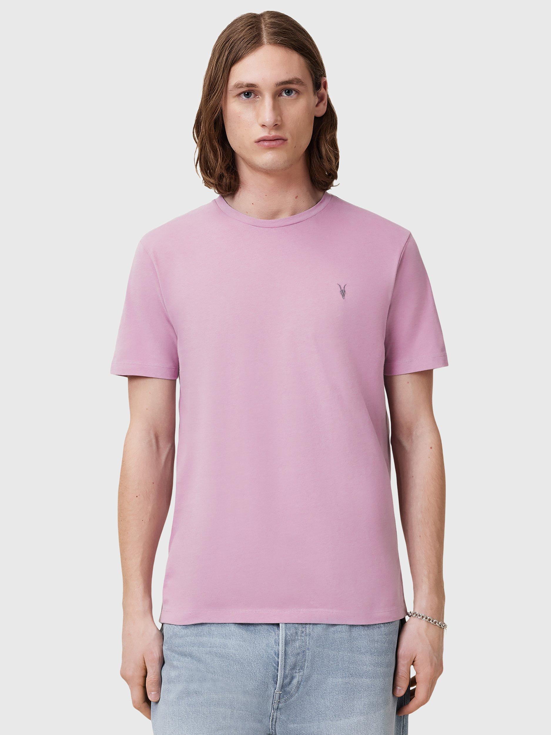 Product image 1 of 6, which shows AllSaints Brace Organic Cotton Slim Fit Short Sleeve Logo T-Shirt, Ashed Purple, XS