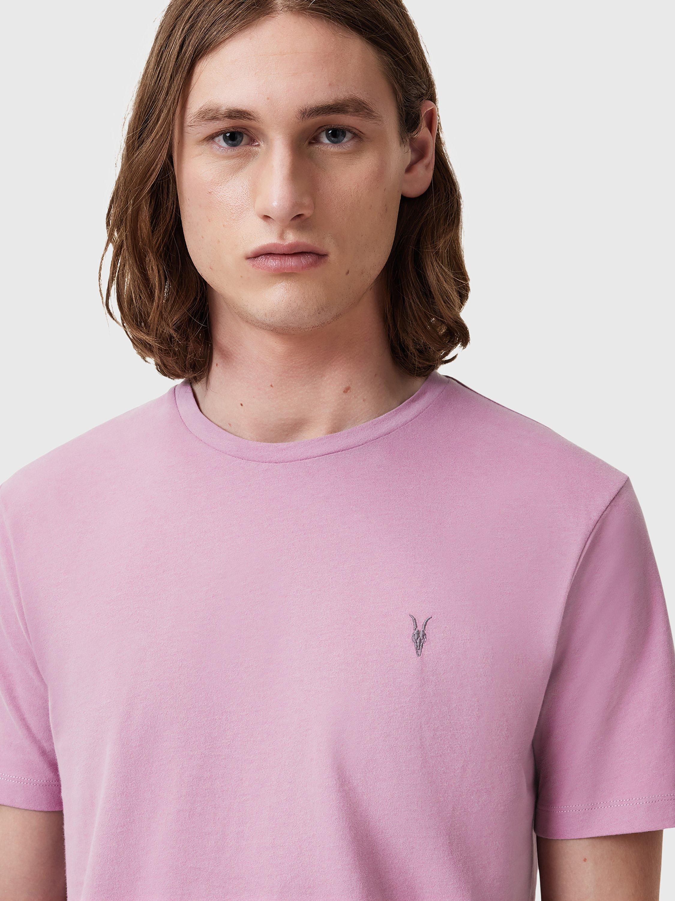 Product image 5 of 6, which shows AllSaints Brace Organic Cotton Slim Fit Short Sleeve Logo T-Shirt, Ashed Purple, XS