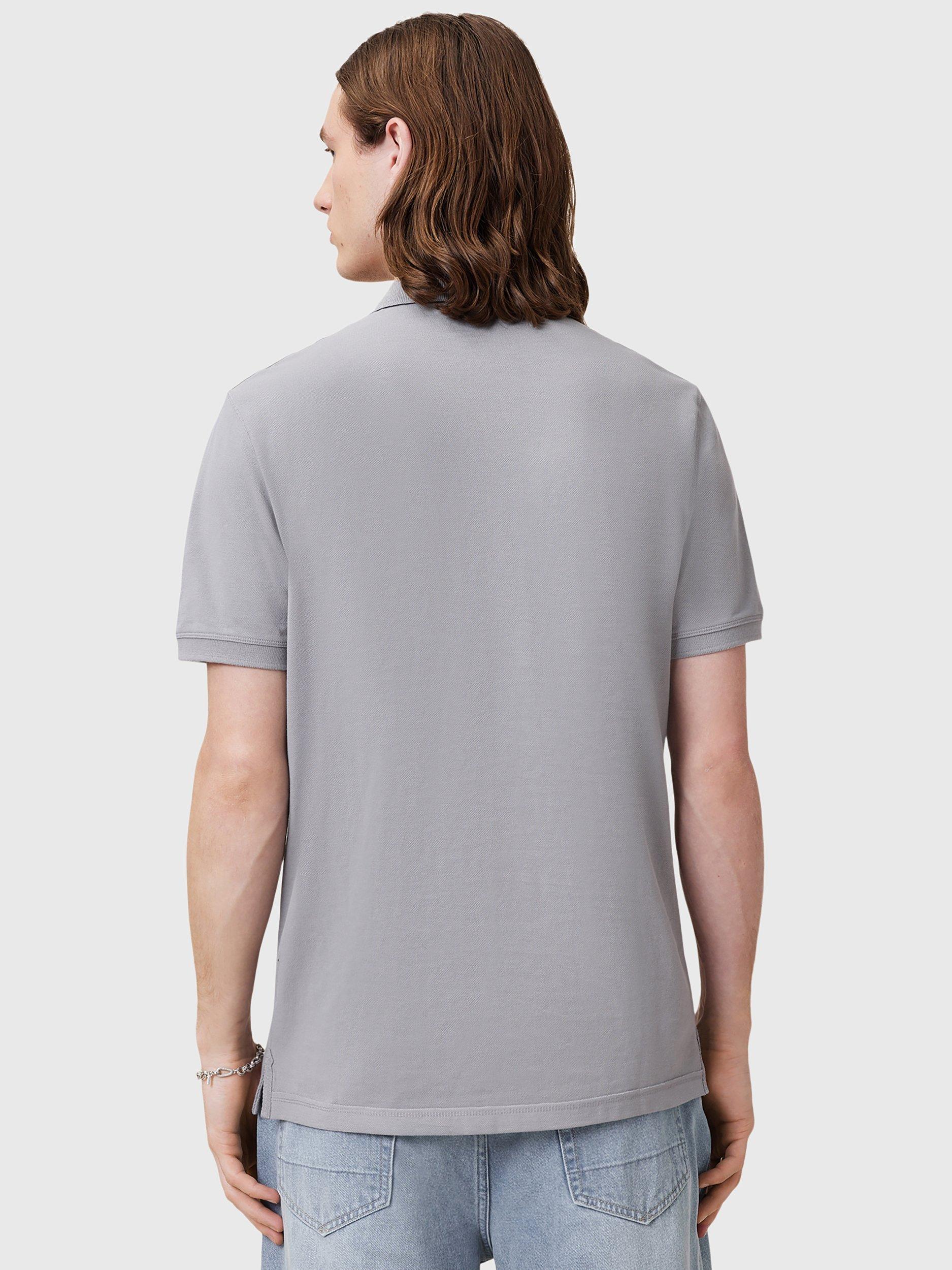 Product image 2 of 10, which shows AllSaints Slim Fit Short Sleeve Cotton Polo Shirt, Pack of 2, Grey/Purple, L