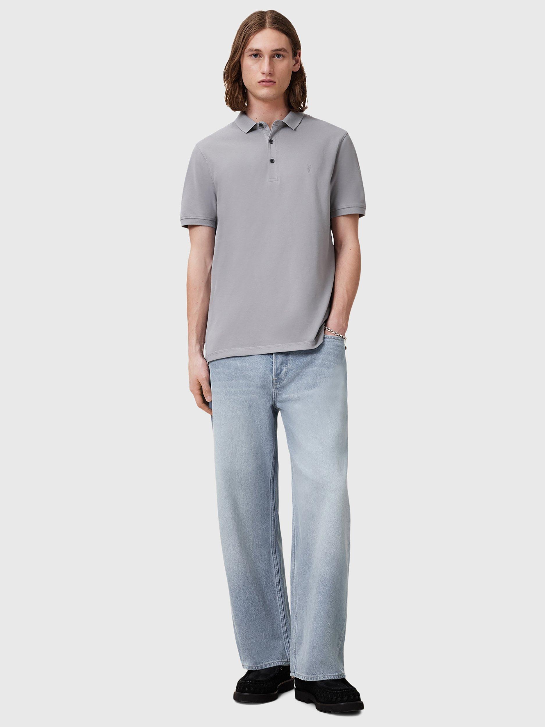 Product image 3 of 10, which shows AllSaints Slim Fit Short Sleeve Cotton Polo Shirt, Pack of 2, Grey/Purple, L
