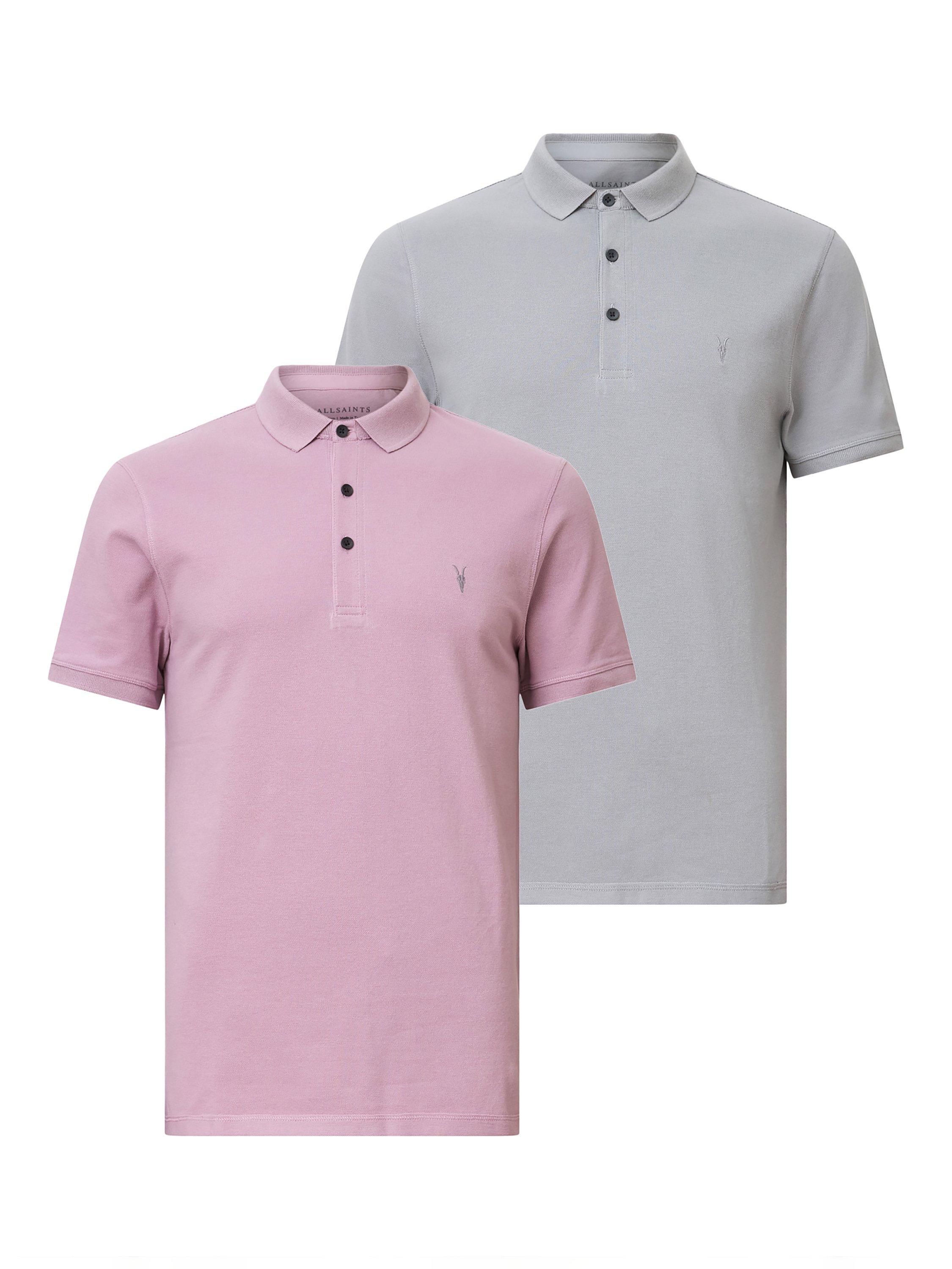 Product image 4 of 10, which shows AllSaints Slim Fit Short Sleeve Cotton Polo Shirt, Pack of 2, Grey/Purple, L