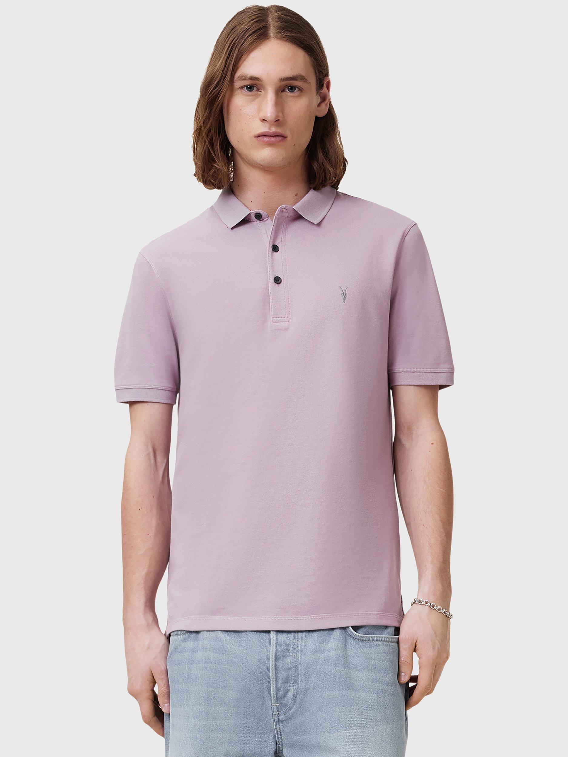 Product image 7 of 10, which shows AllSaints Slim Fit Short Sleeve Cotton Polo Shirt, Pack of 2, Grey/Purple, L