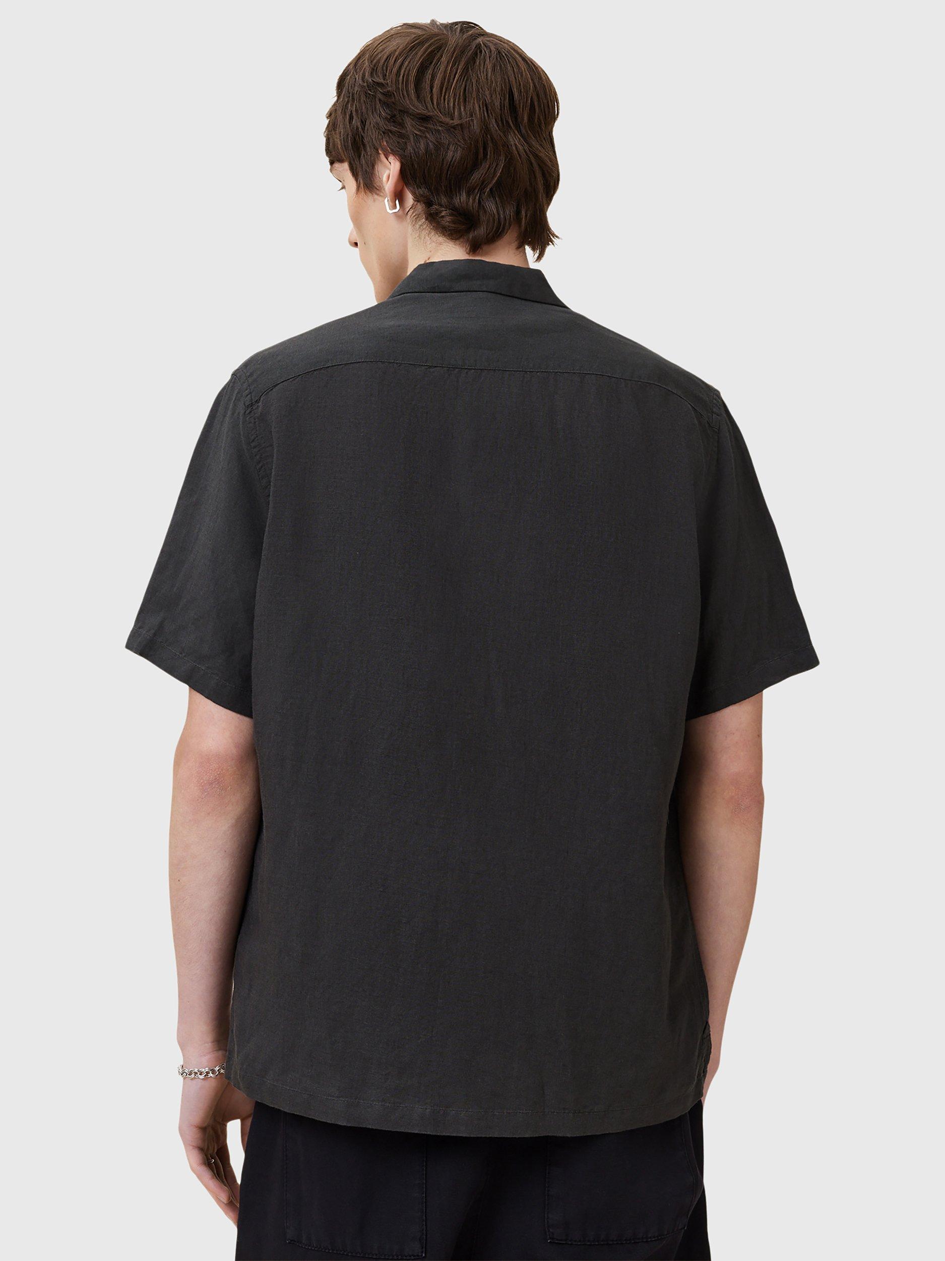 Product image 2 of 8, which shows AllSaints Bandol Short Sleeve Linen Blend Shirt, Charcoal, L