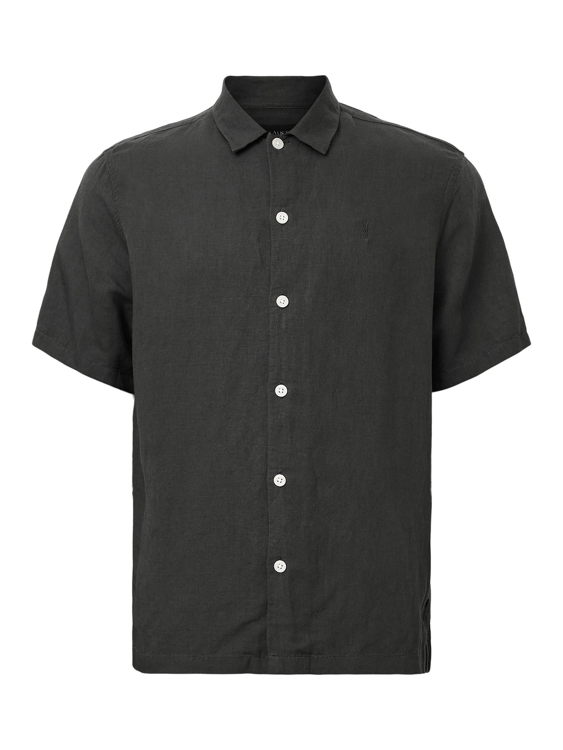 Product image 4 of 8, which shows AllSaints Bandol Short Sleeve Linen Blend Shirt, Charcoal, L