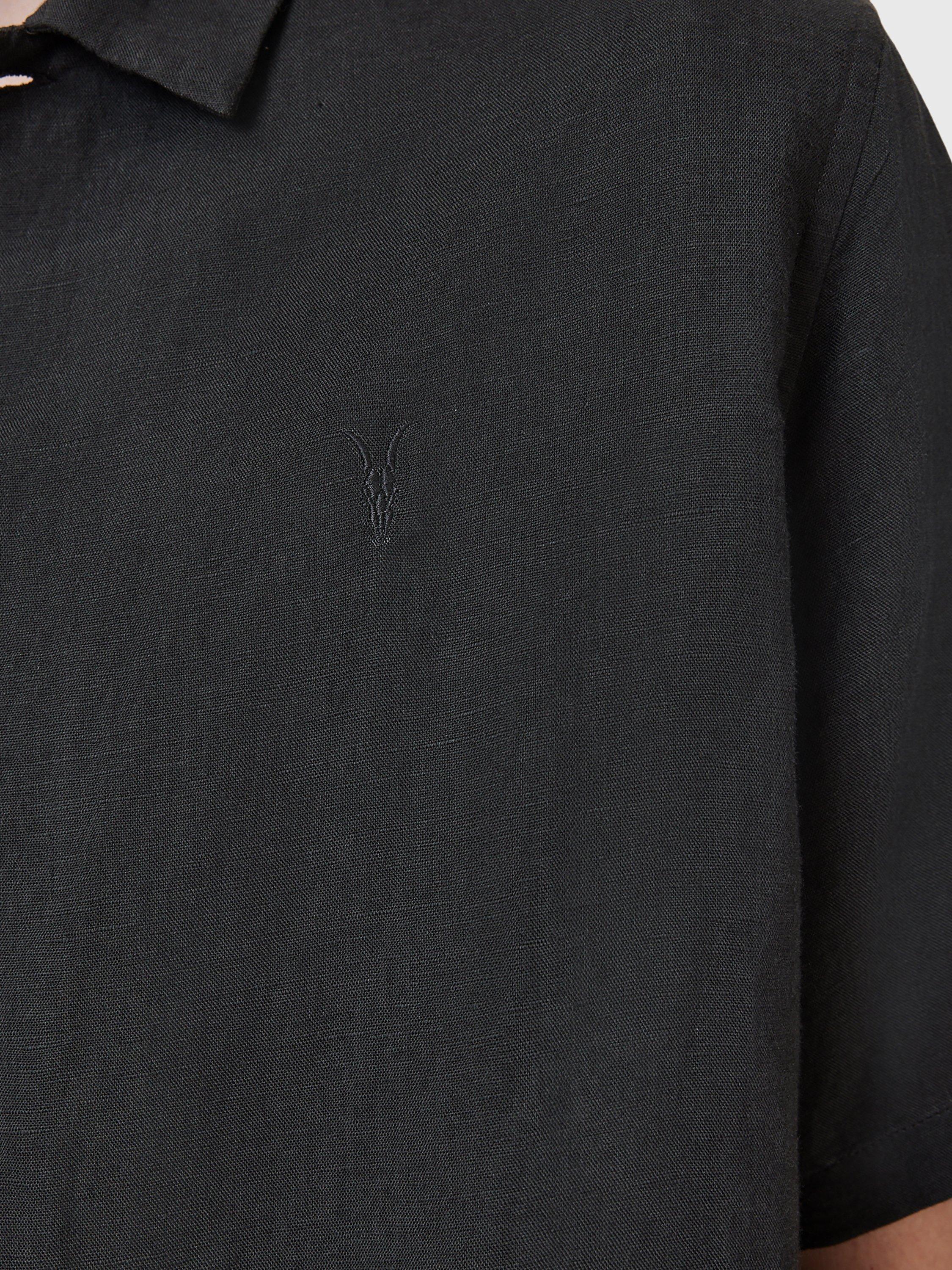 Product image 7 of 8, which shows AllSaints Bandol Short Sleeve Linen Blend Shirt, Charcoal, L