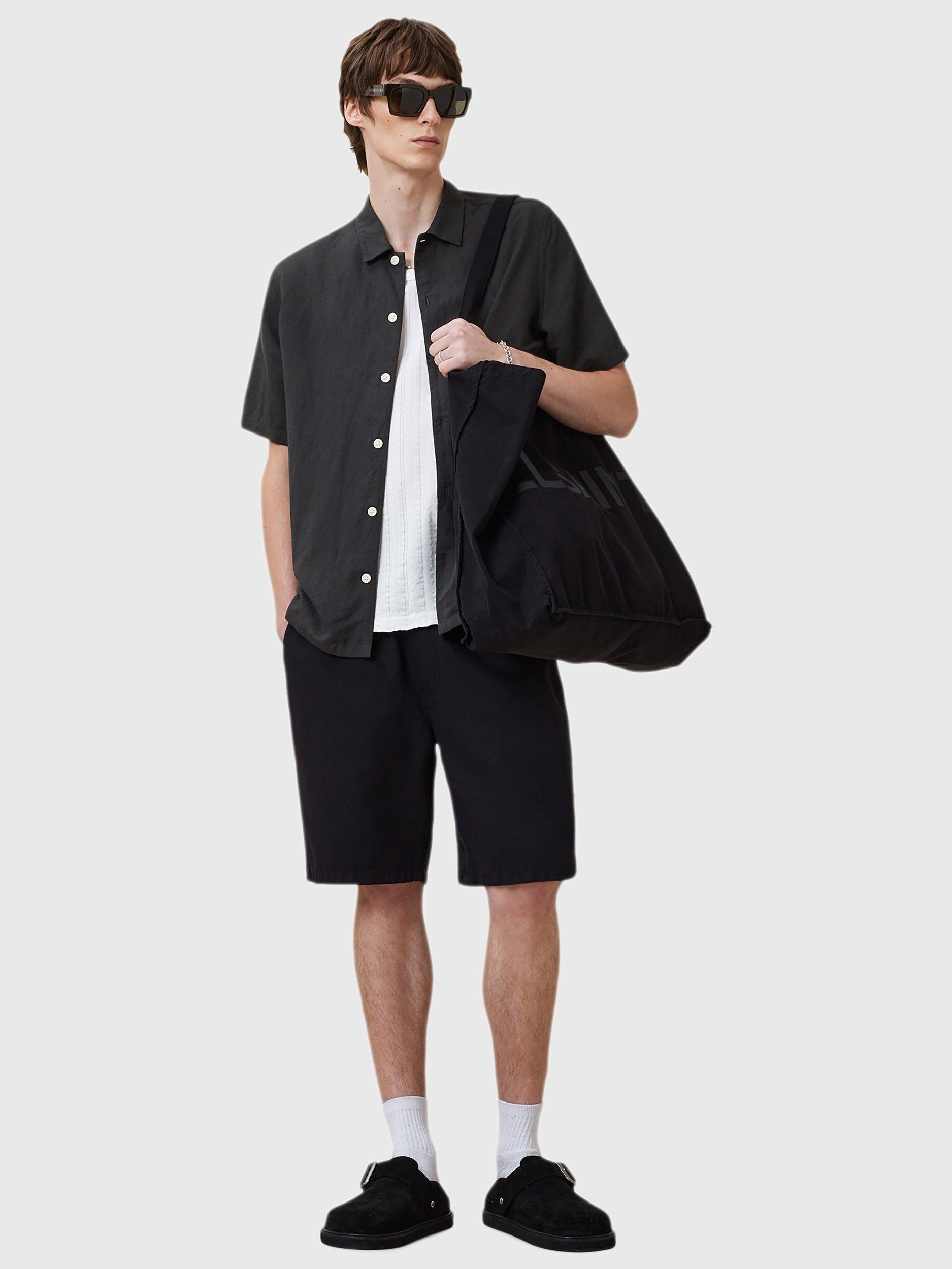Product image 8 of 8, which shows AllSaints Bandol Short Sleeve Linen Blend Shirt, Charcoal, L