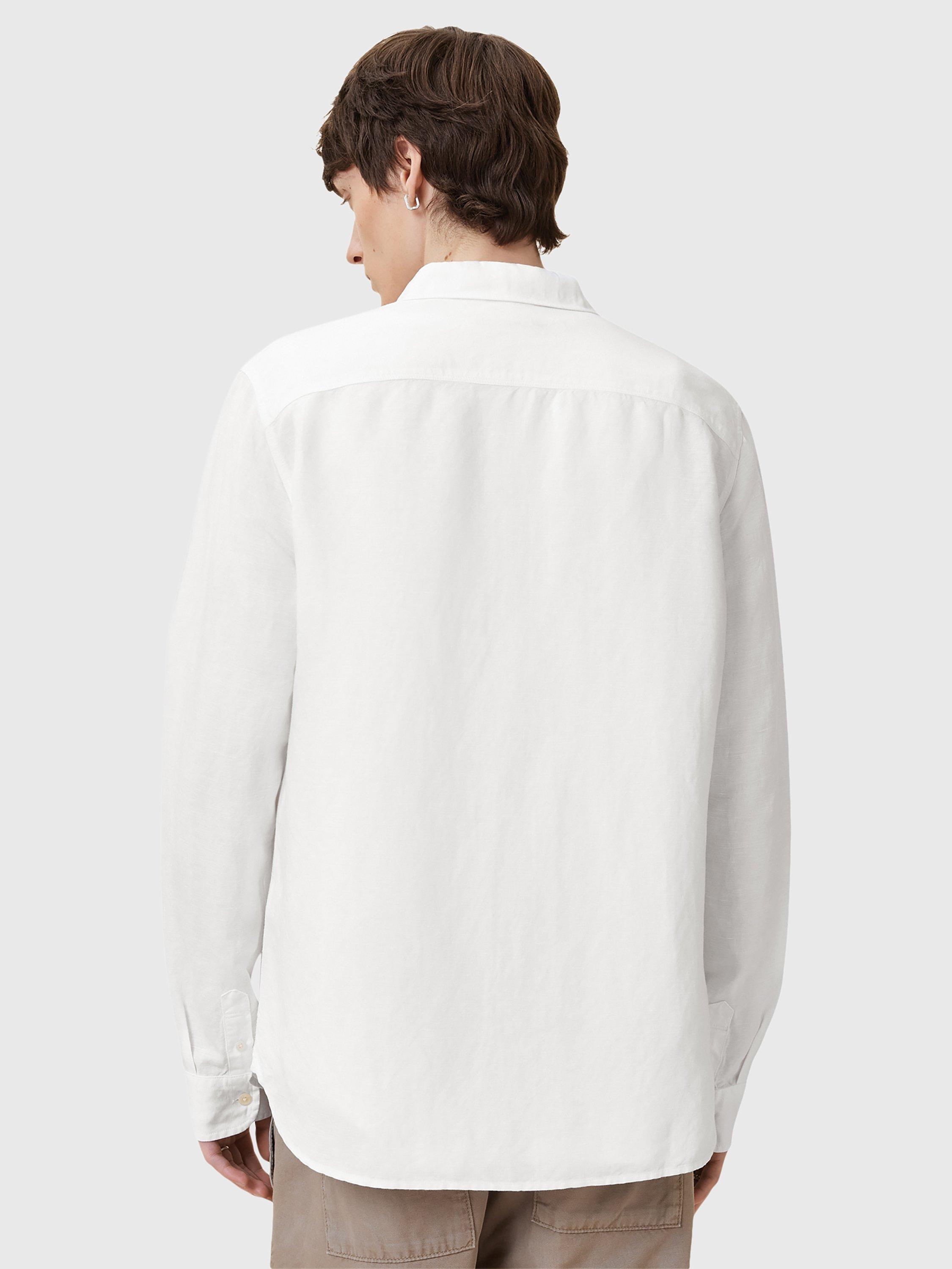 Product image 2 of 8, which shows AllSaints Bandol Long Sleeve Linen Blend Shirt, White, L