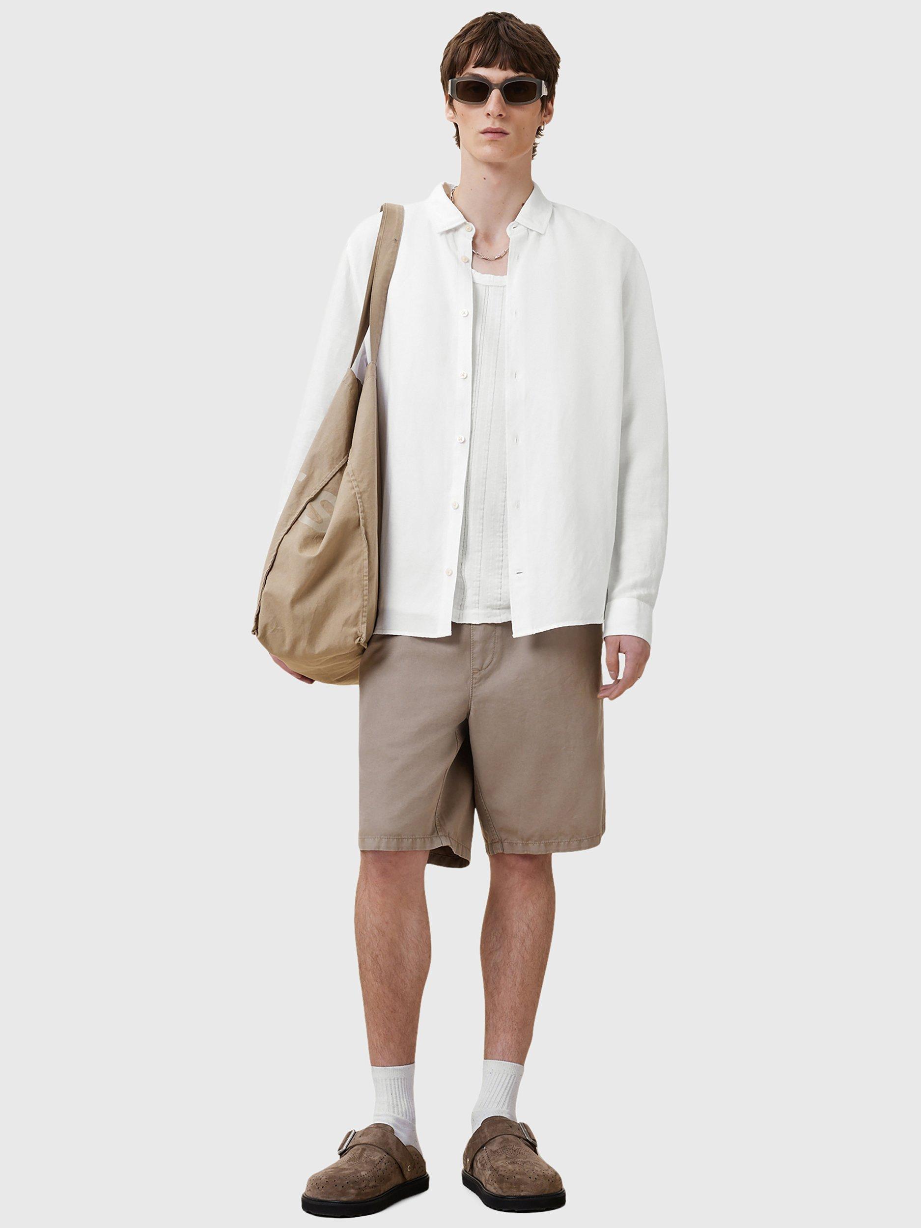 Product image 3 of 8, which shows AllSaints Bandol Long Sleeve Linen Blend Shirt, White, L