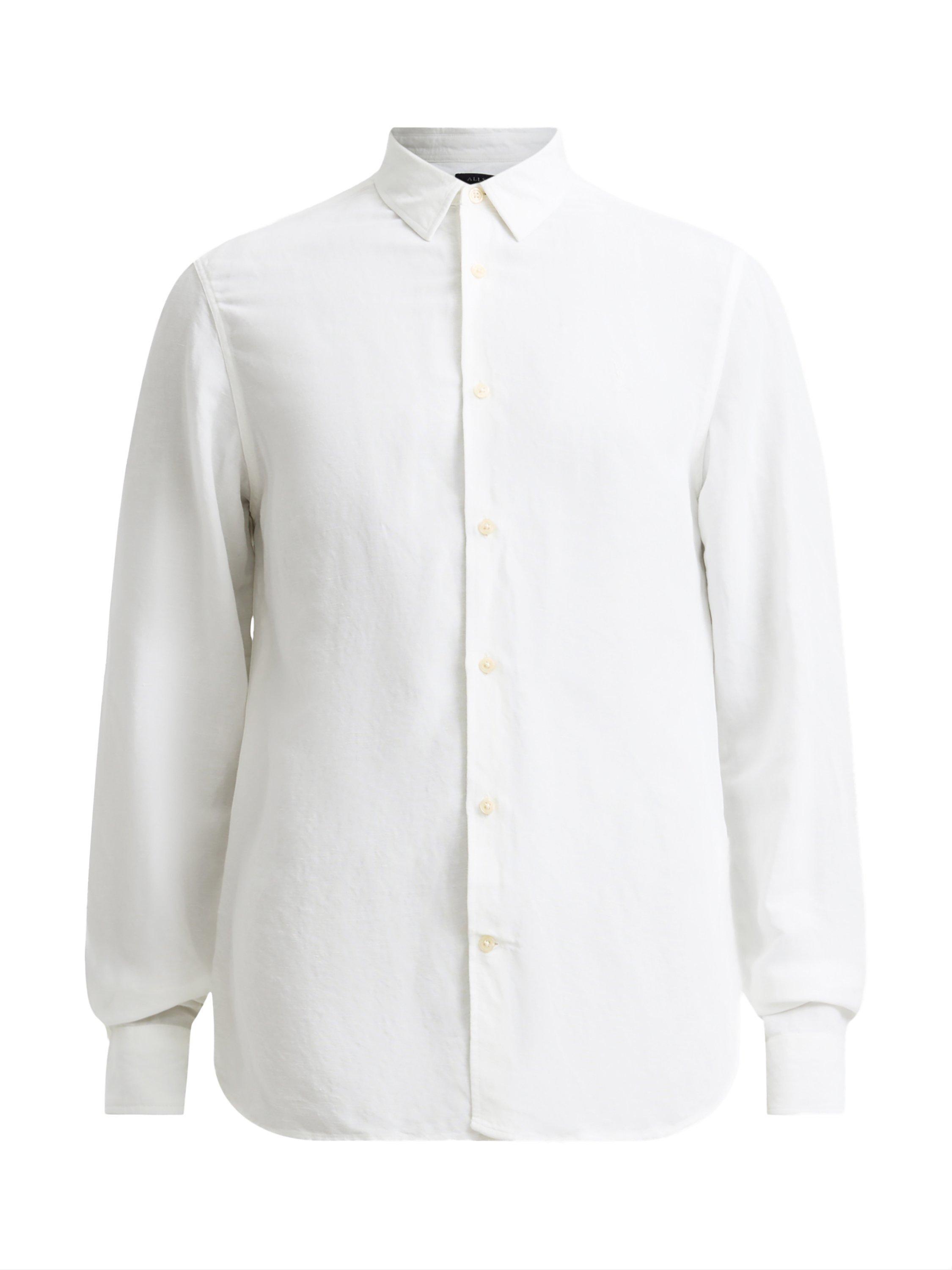 Product image 4 of 8, which shows AllSaints Bandol Long Sleeve Linen Blend Shirt, White, L