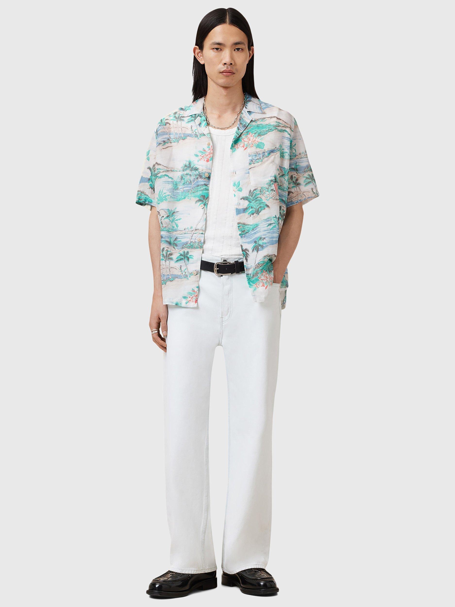 Product image 3 of 7, which shows AllSaints Biarritz Short Sleeve Tropical Print Shirt, Multi, XS