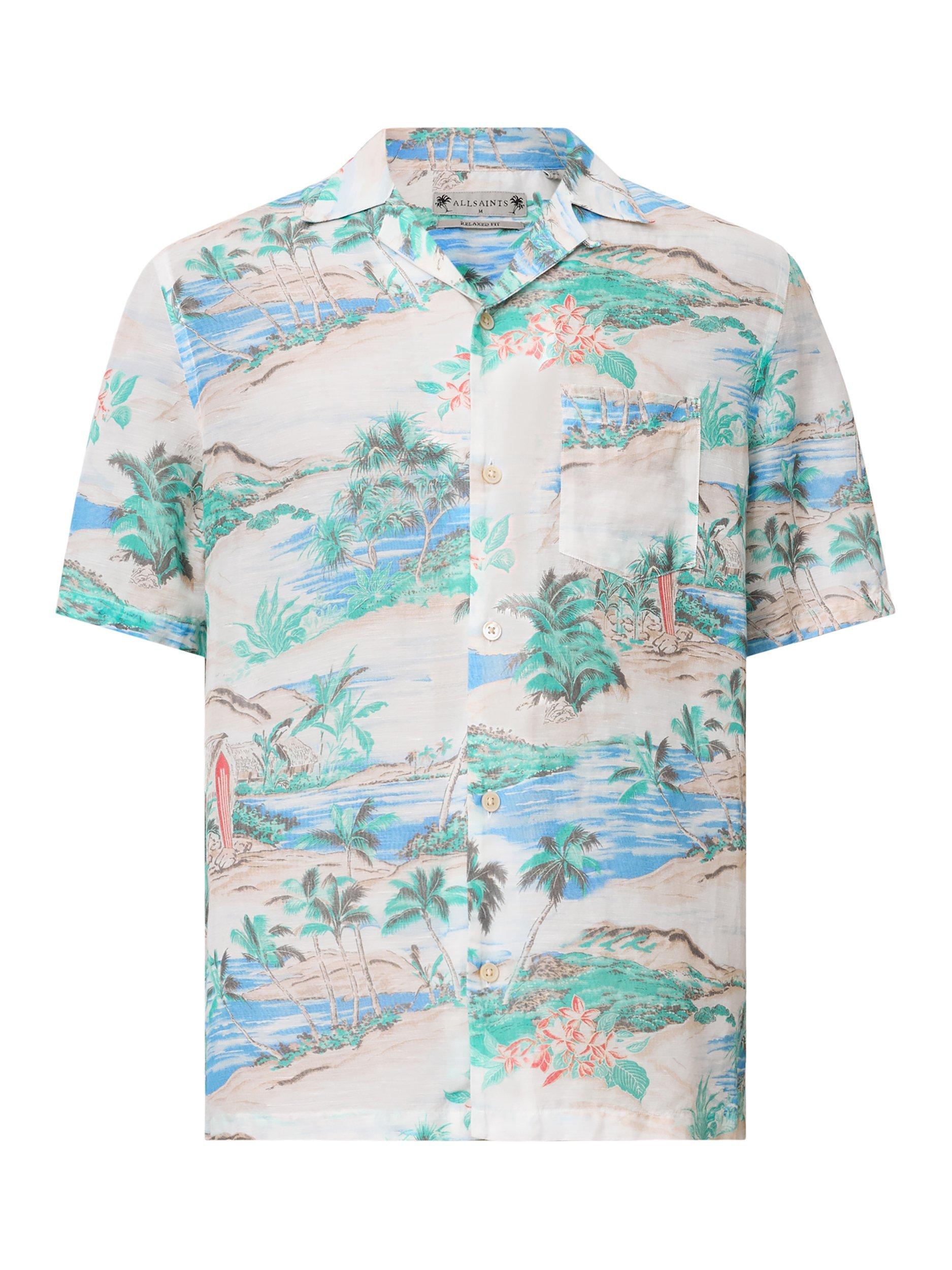 Product image 4 of 7, which shows AllSaints Biarritz Short Sleeve Tropical Print Shirt, Multi, XS