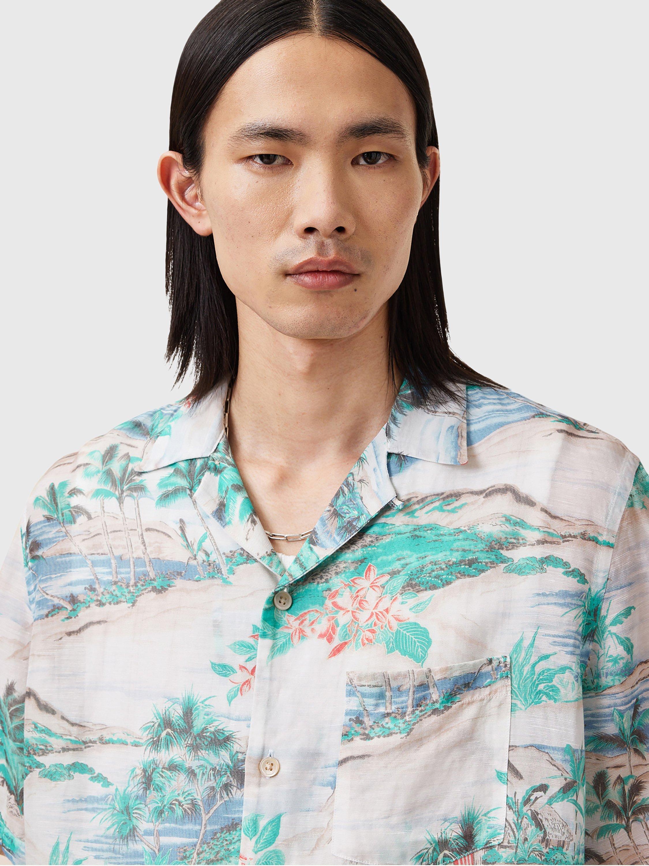Product image 6 of 7, which shows AllSaints Biarritz Short Sleeve Tropical Print Shirt, Multi, XS