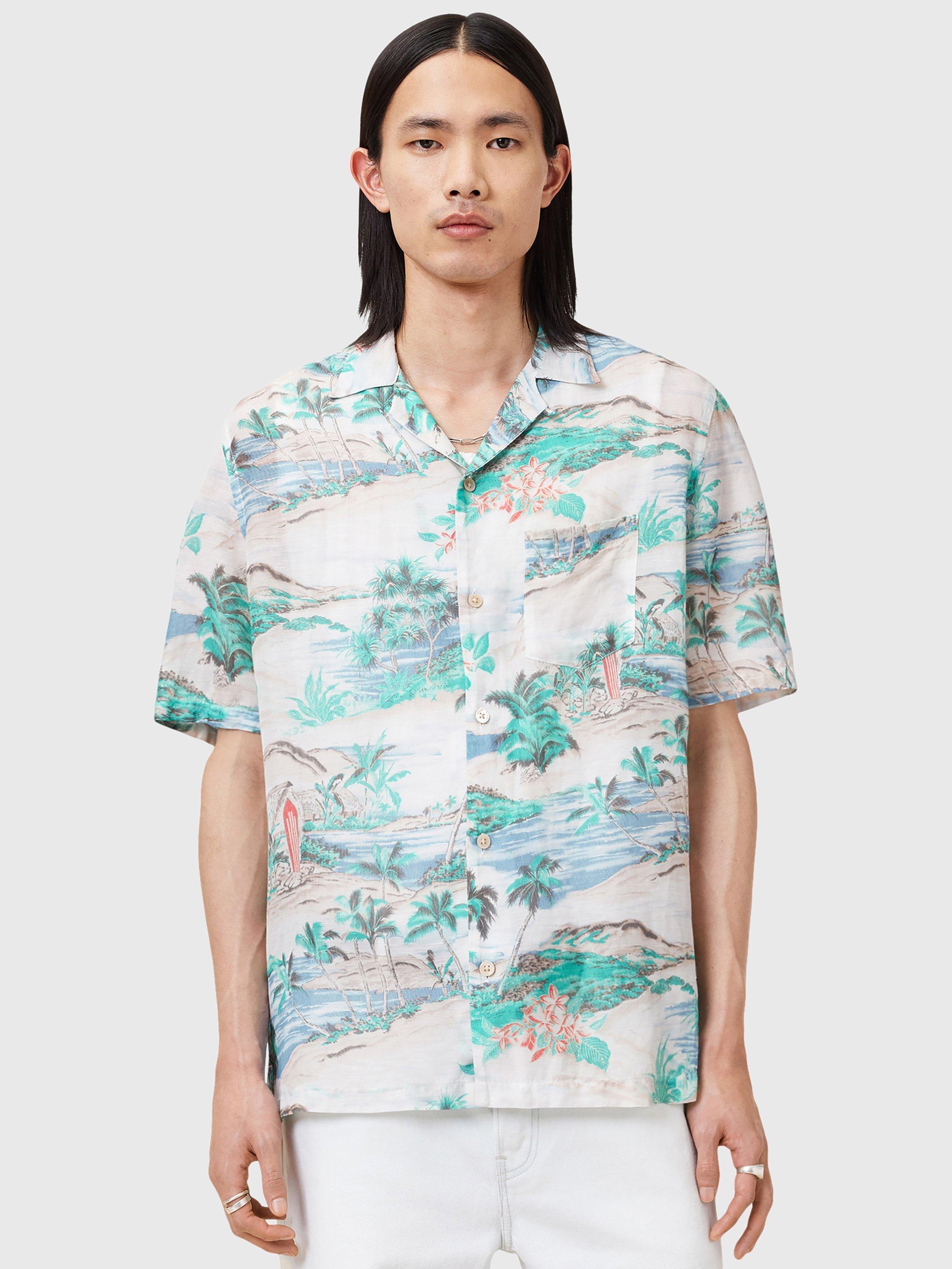 Product image 7 of 7, which shows AllSaints Biarritz Short Sleeve Tropical Print Shirt, Multi, XS