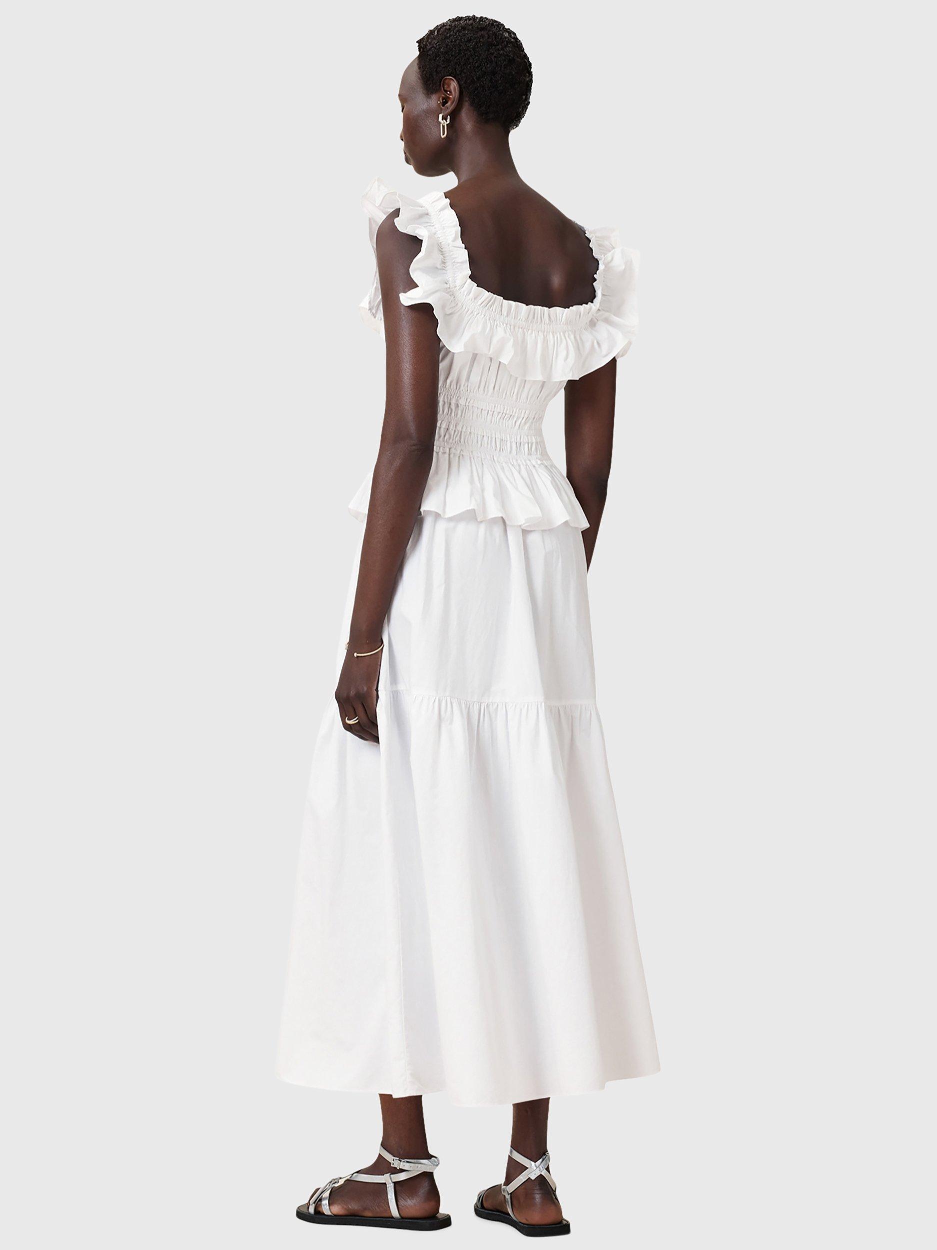 Product image 2 of 9, which shows AllSaints Halia Ruffle Maxi Dress, Optic White, 8