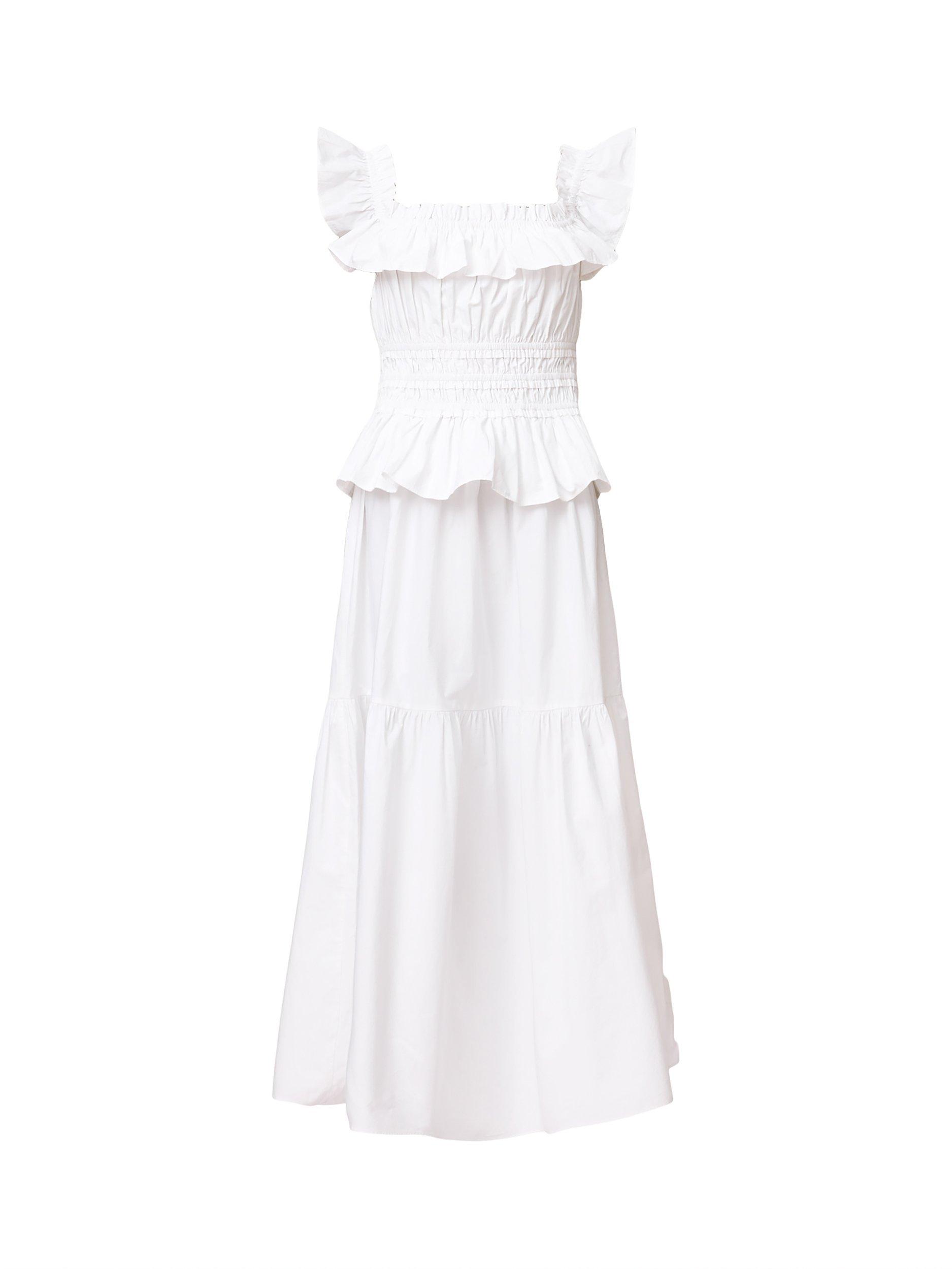 Product image 4 of 9, which shows AllSaints Halia Ruffle Maxi Dress, Optic White, 8