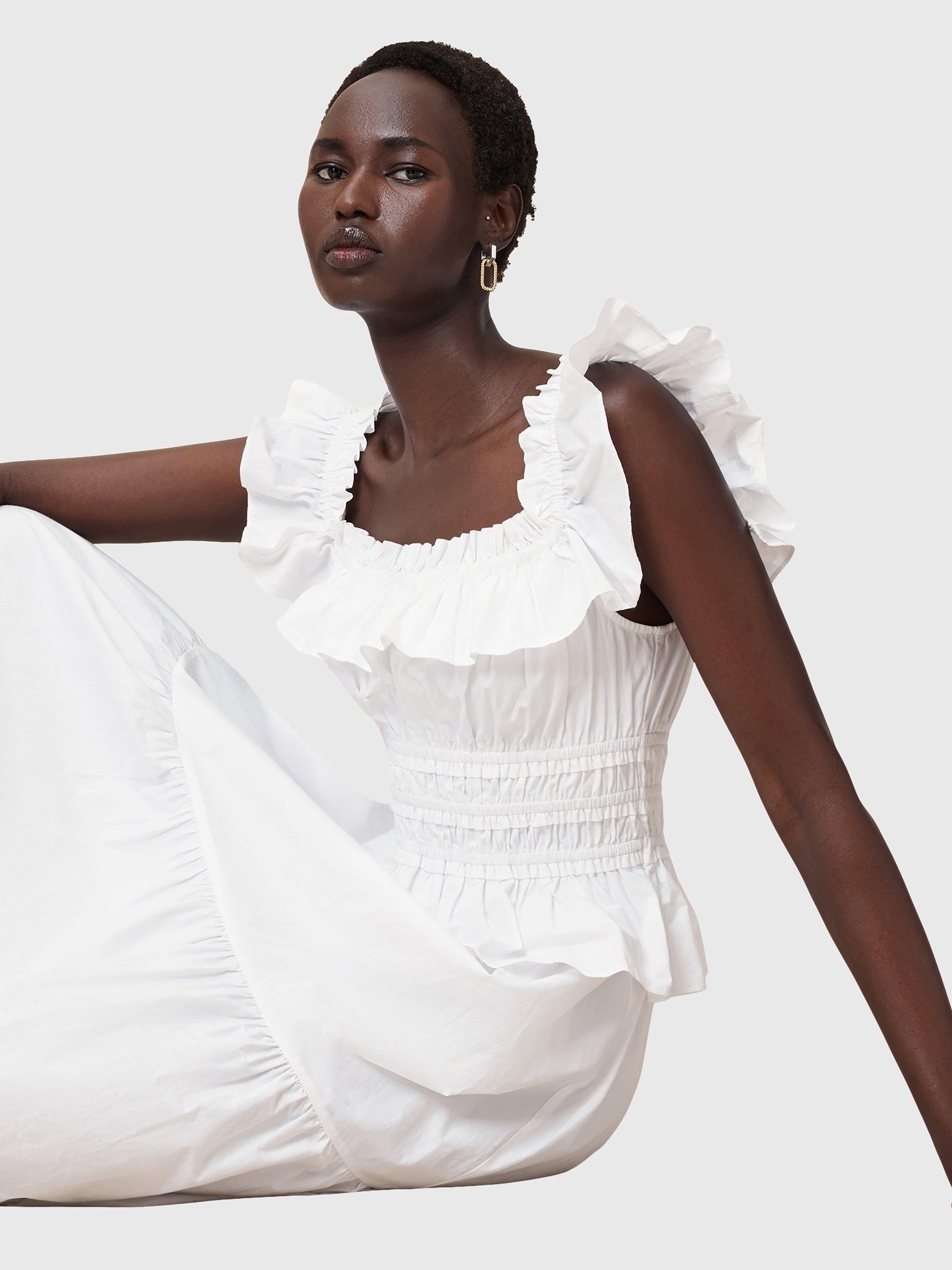 Product image 5 of 9, which shows AllSaints Halia Ruffle Maxi Dress, Optic White, 8