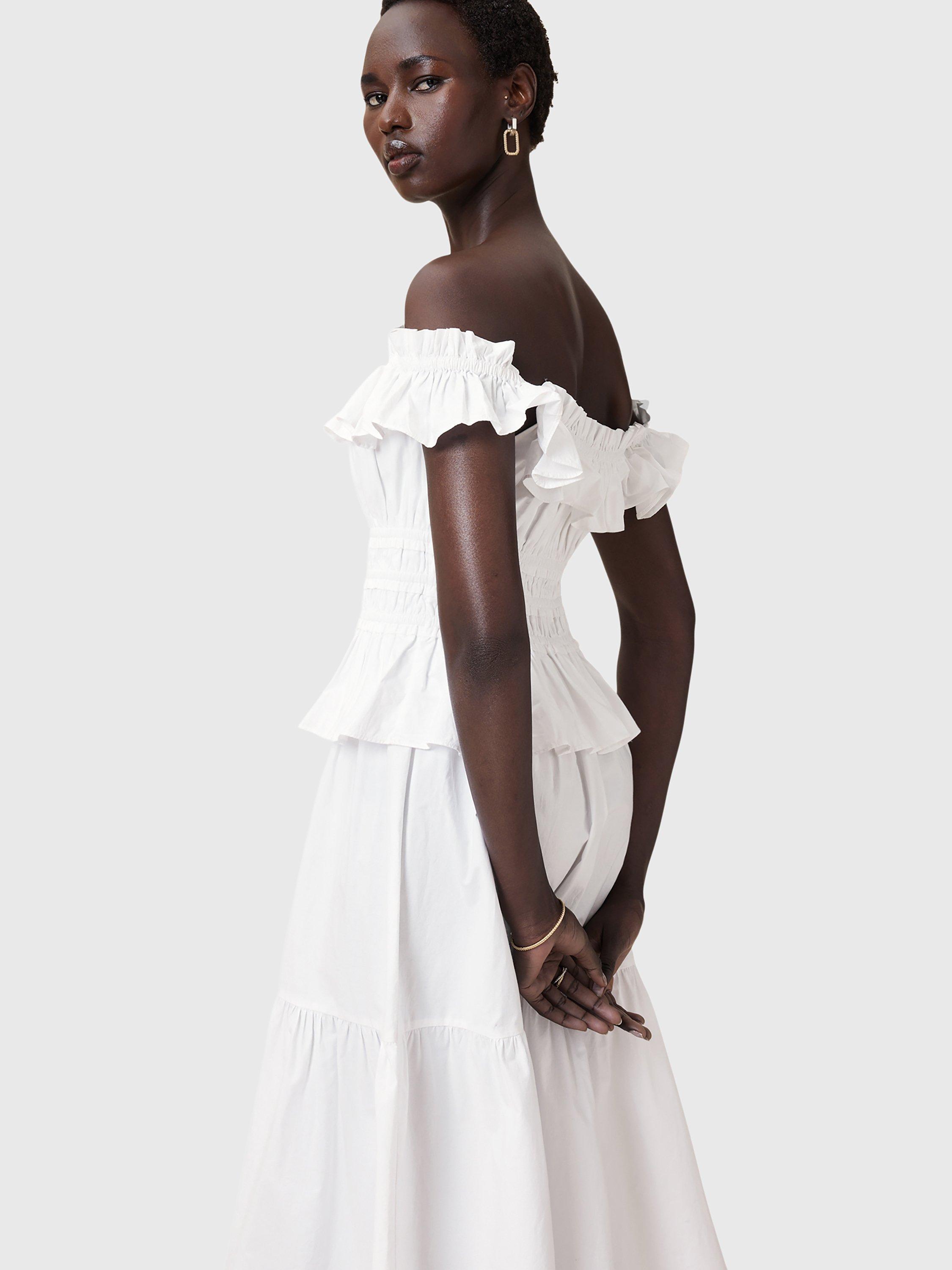 Product image 9 of 9, which shows AllSaints Halia Ruffle Maxi Dress, Optic White, 8
