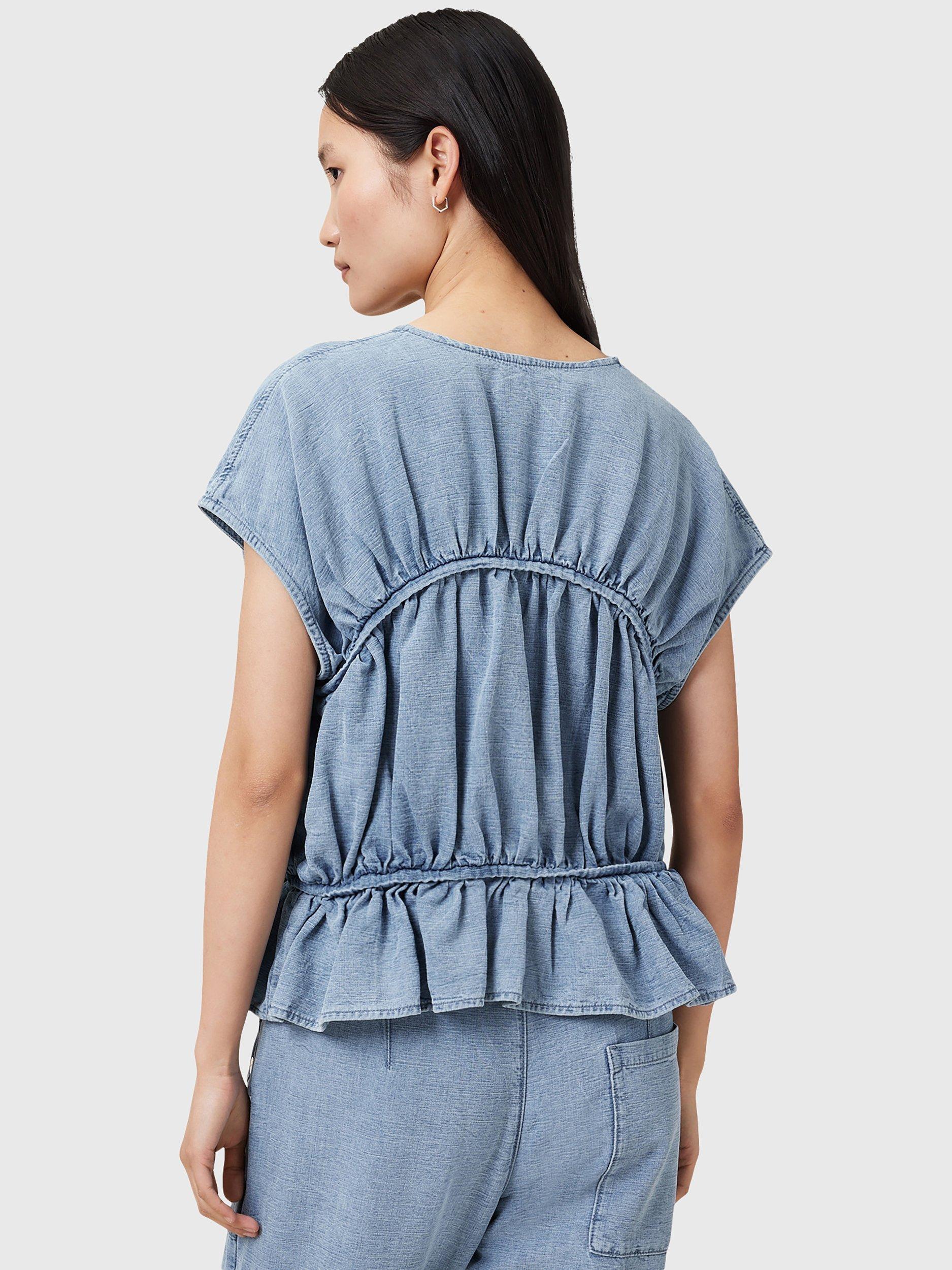 Product image 2 of 8, which shows AllSaints Remy V Neck Blouse, Light Blue, 10