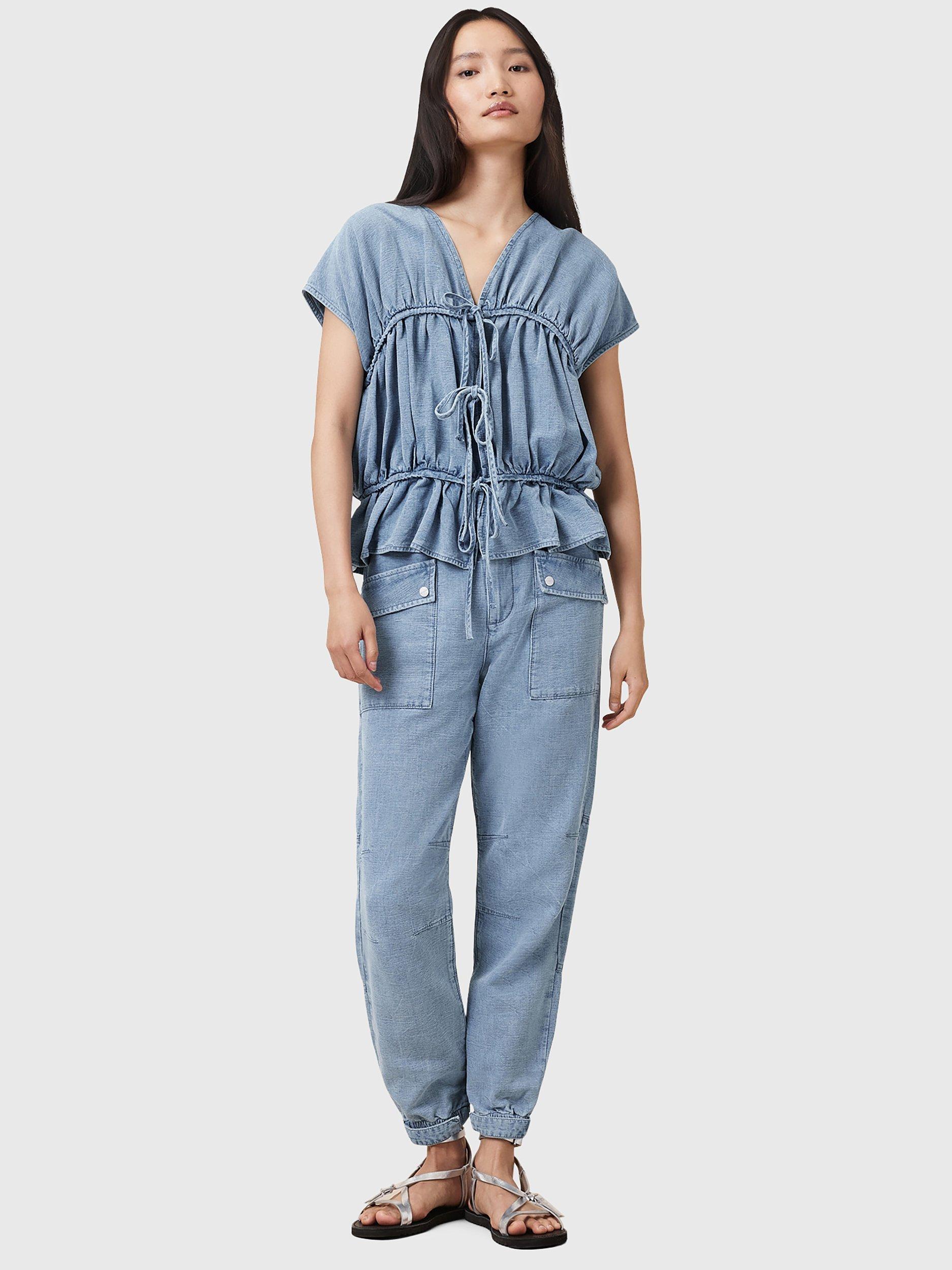 Product image 3 of 8, which shows AllSaints Remy V Neck Blouse, Light Blue, 10