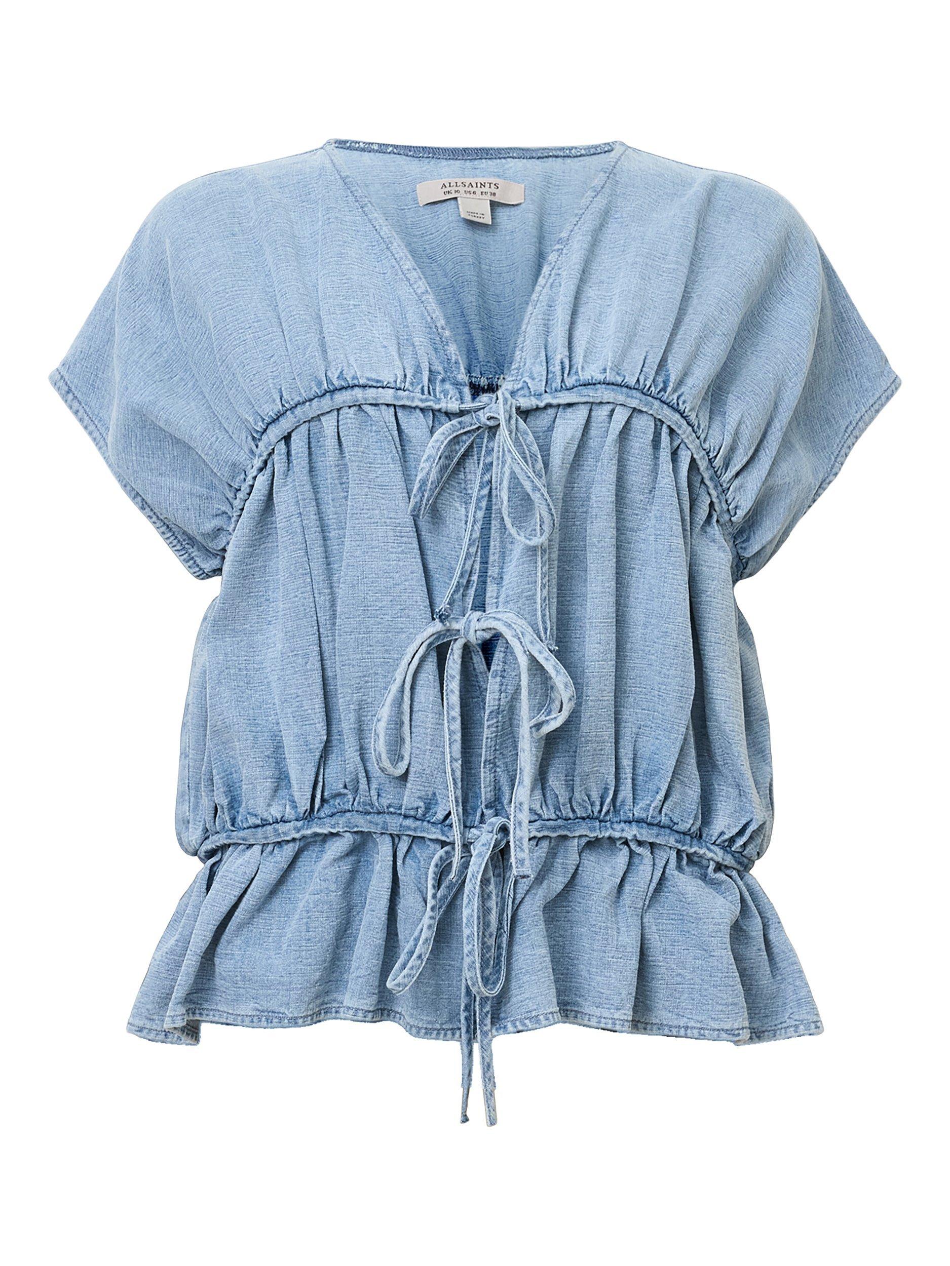 Product image 4 of 8, which shows AllSaints Remy V Neck Blouse, Light Blue, 10