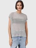 AllSaints Thea Sparkle Mesh Top, Silver