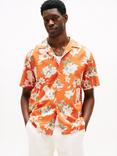 Tommy Hilfiger Short Sleeve Lightweight Floral Print Shirt, Orange/Multi, Orange/Multi