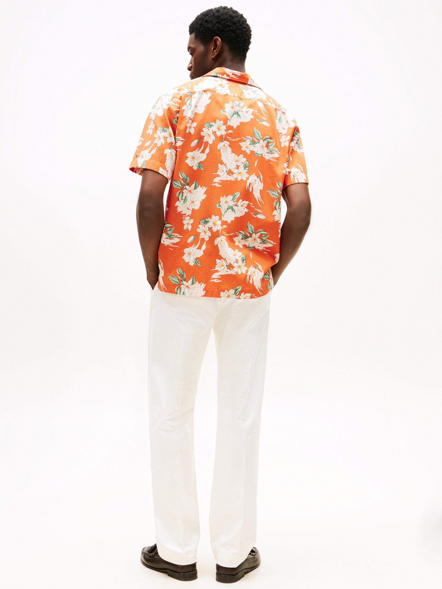 Product image 2 of 5, which shows Tommy Hilfiger Short Sleeve Lightweight Floral Print Shirt, Orange/Multi, M