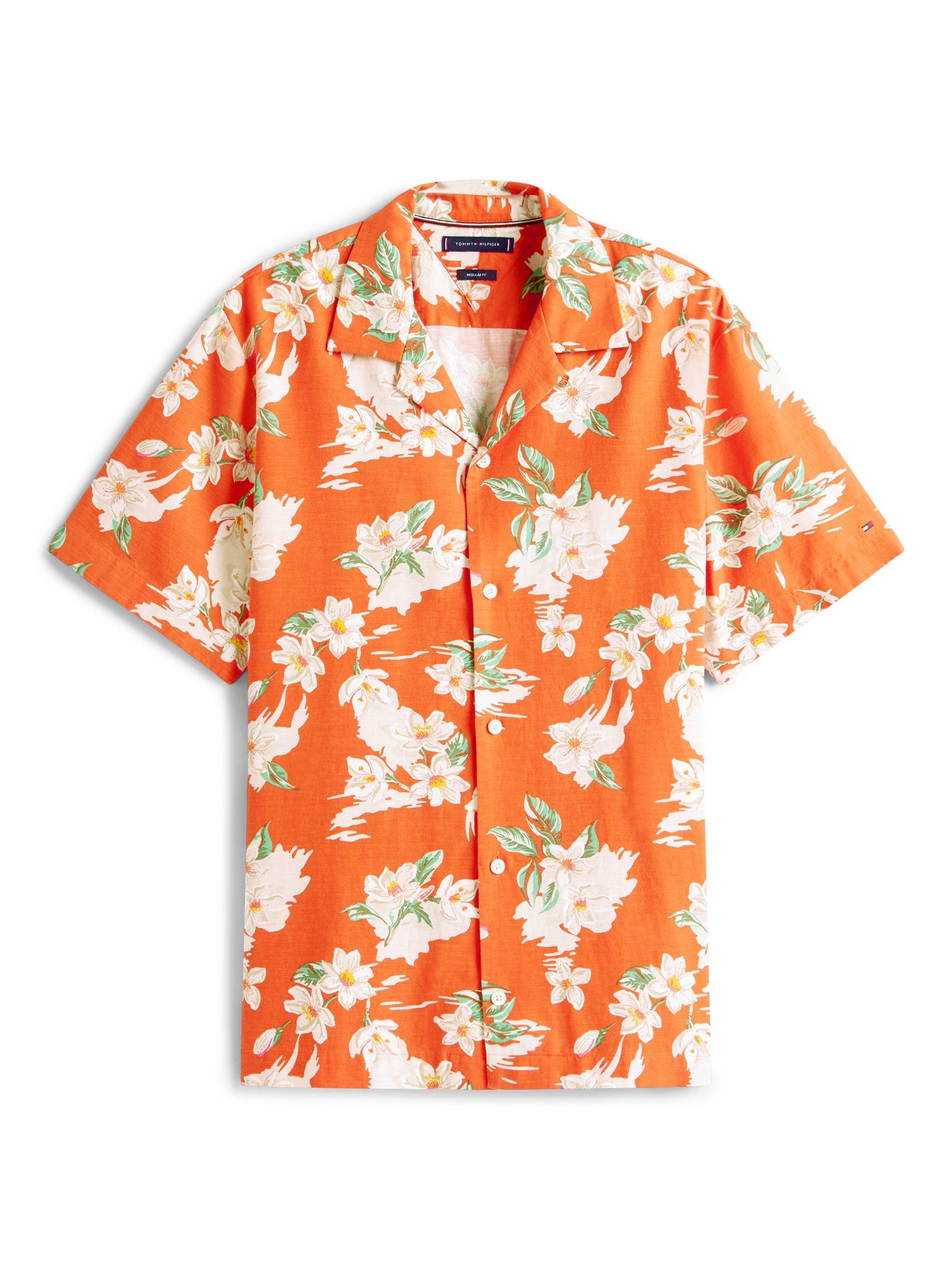 Product image 5 of 5, which shows Tommy Hilfiger Short Sleeve Lightweight Floral Print Shirt, Orange/Multi, M