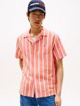 Tommy Hilfiger Short Sleeve Striped Linen Cotton Blend Shirt, Orange/Multi