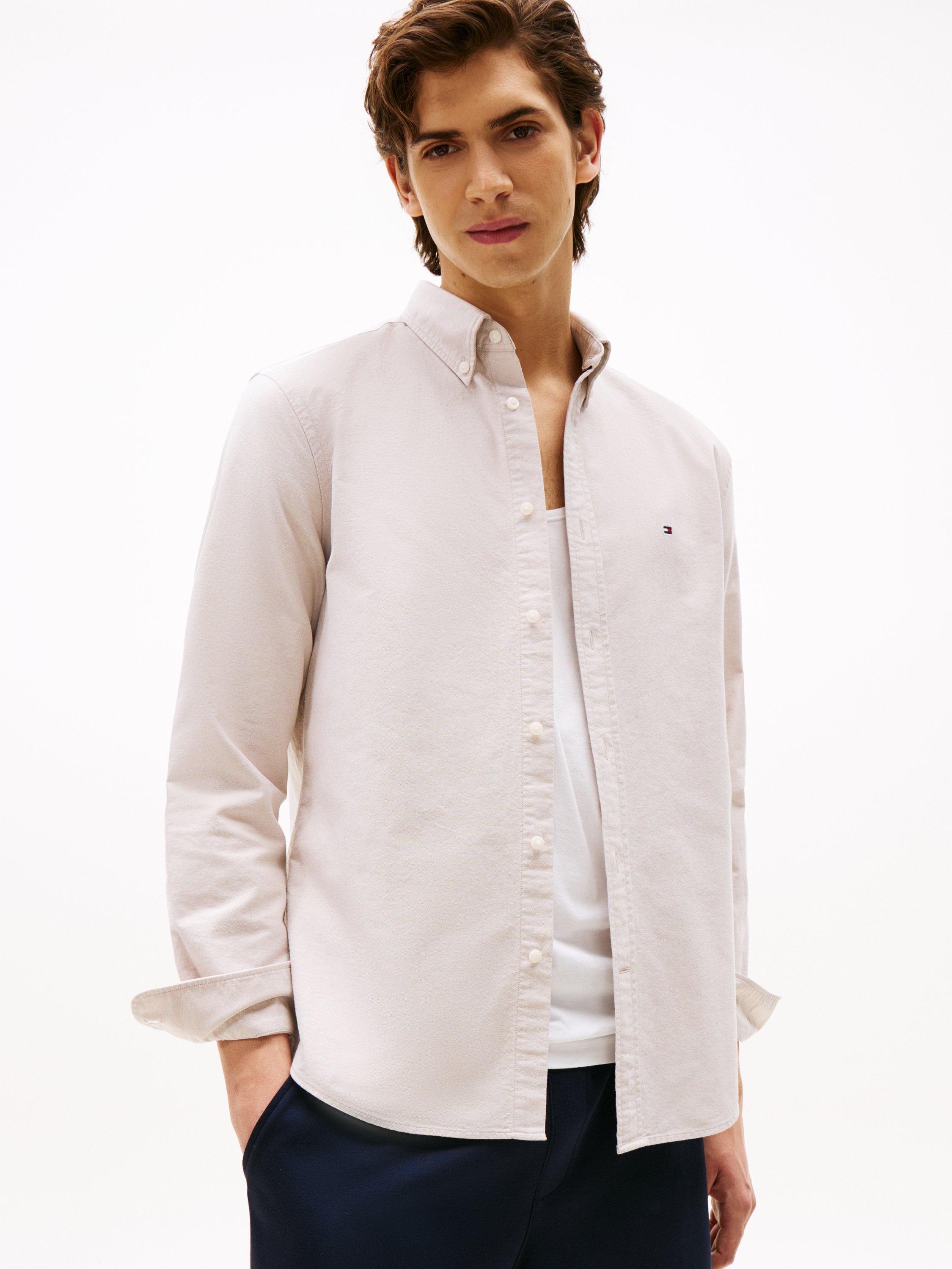 Product image 1 of 5, which shows Tommy Hilfiger Cotton Blend Regular Fit Oxford Shirt, Light Brown, S