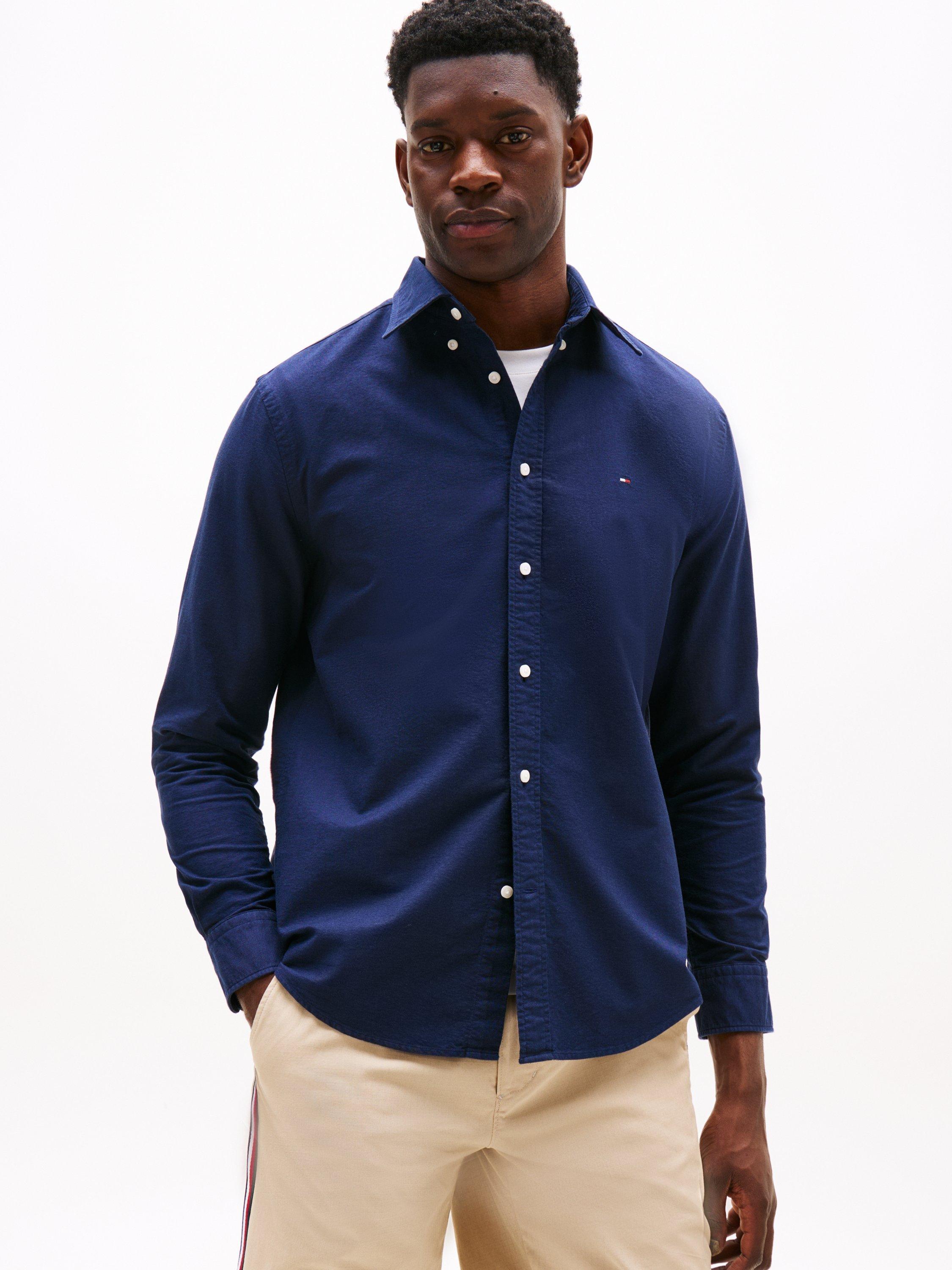Product image 1 of 5, which shows Tommy Hilfiger Cotton Regular Fit Oxford Shirt, Preppy Navy/Desert, S