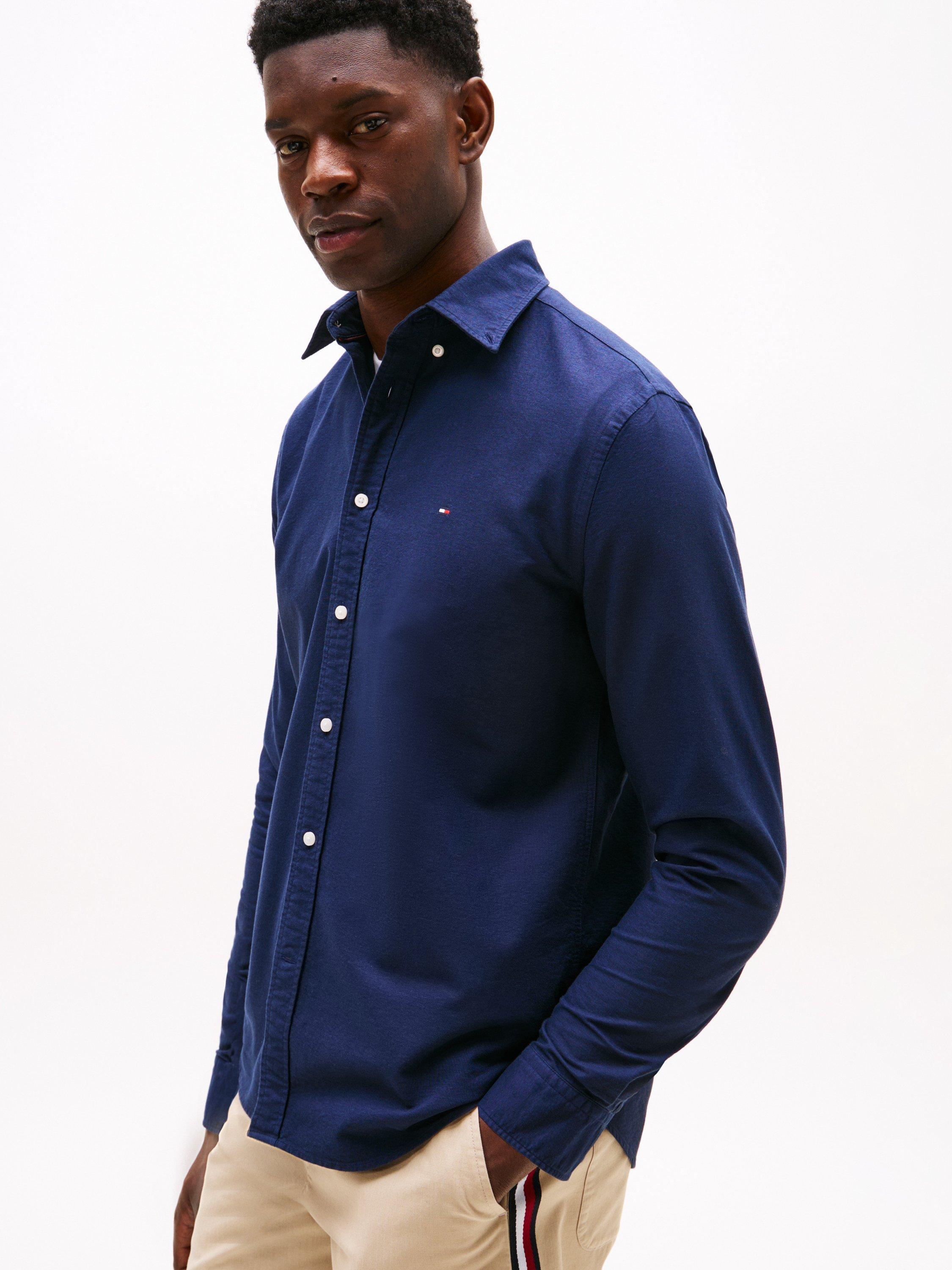 Product image 4 of 5, which shows Tommy Hilfiger Cotton Regular Fit Oxford Shirt, Preppy Navy/Desert, S