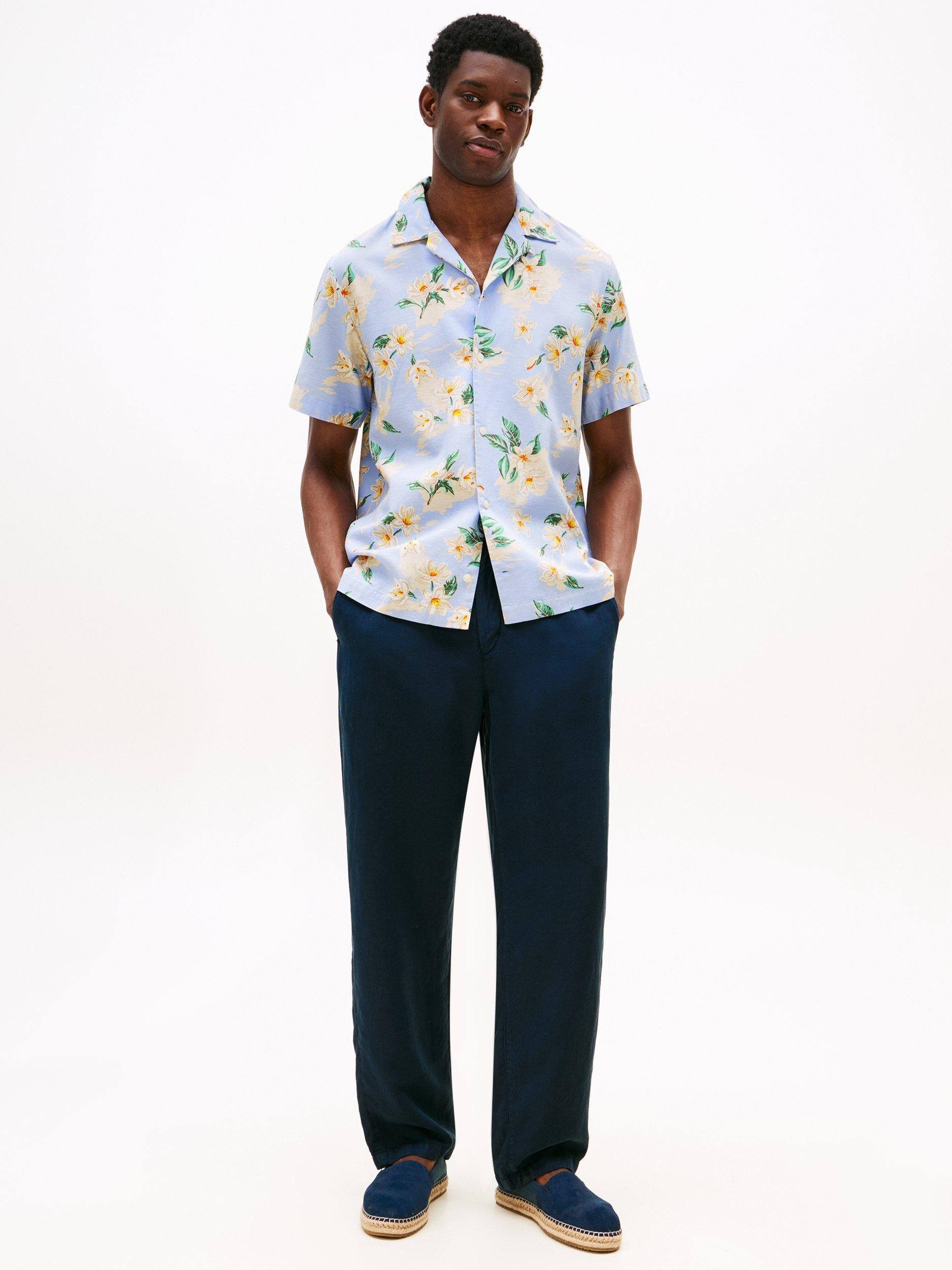 Product image 3 of 5, which shows Tommy Hilfiger Short Sleeve Lightweight Floral Print Shirt, Blue/Multi, S