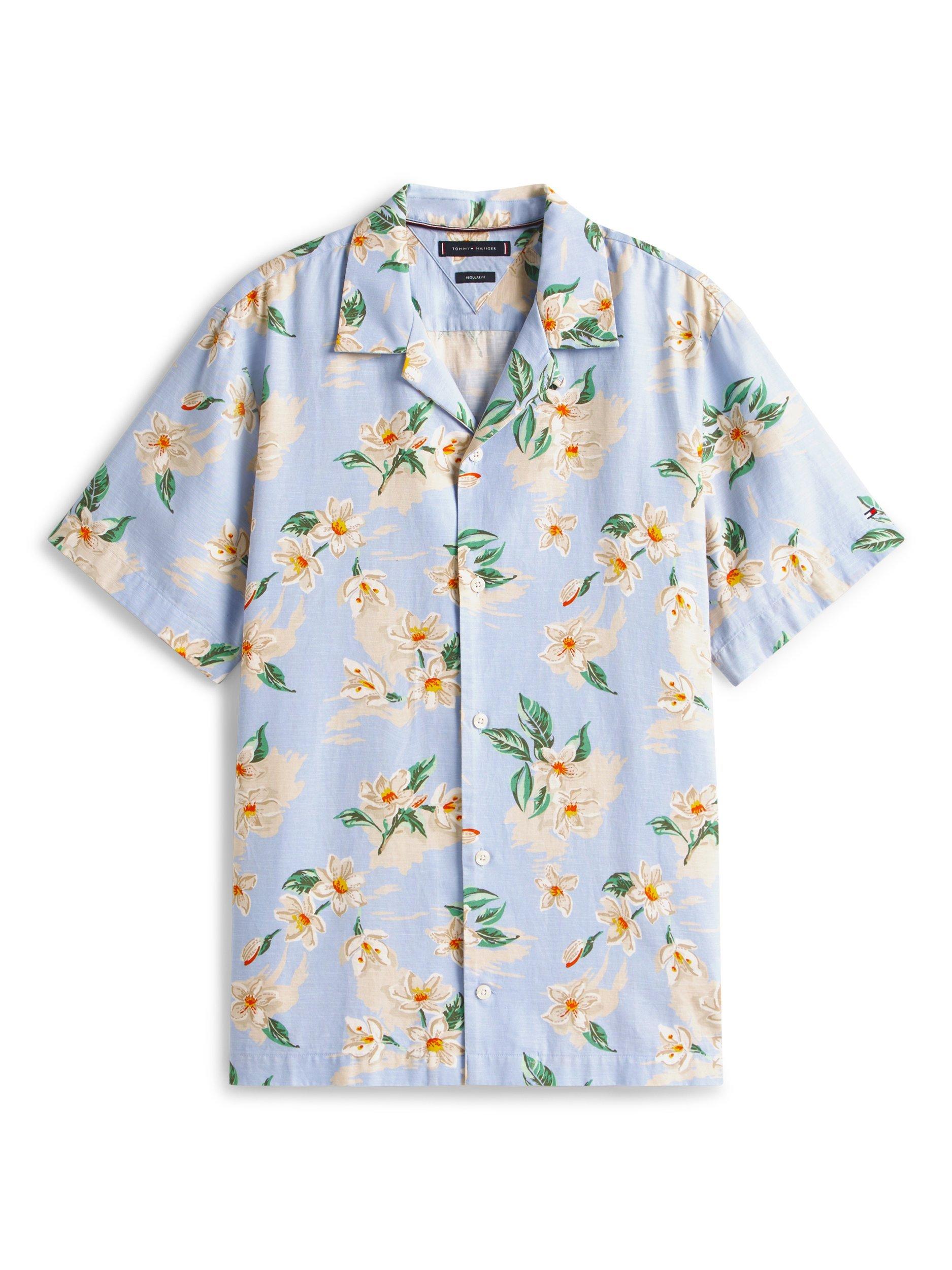 Product image 5 of 5, which shows Tommy Hilfiger Short Sleeve Lightweight Floral Print Shirt, Blue/Multi, S