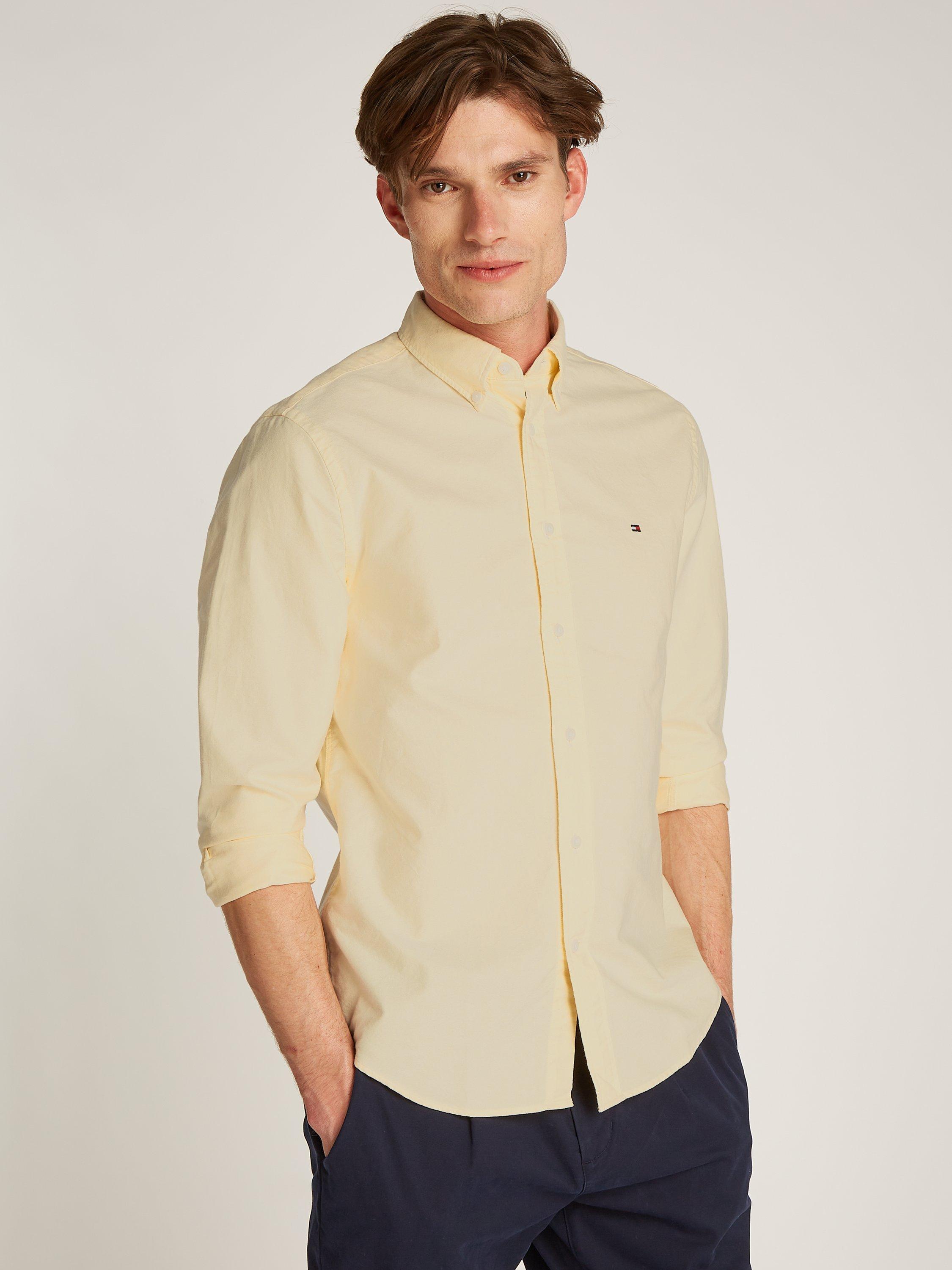 Product image 1 of 11, which shows Tommy Hilfiger Cotton Blend Regular Fit Oxford Shirt, Light Yellow, S