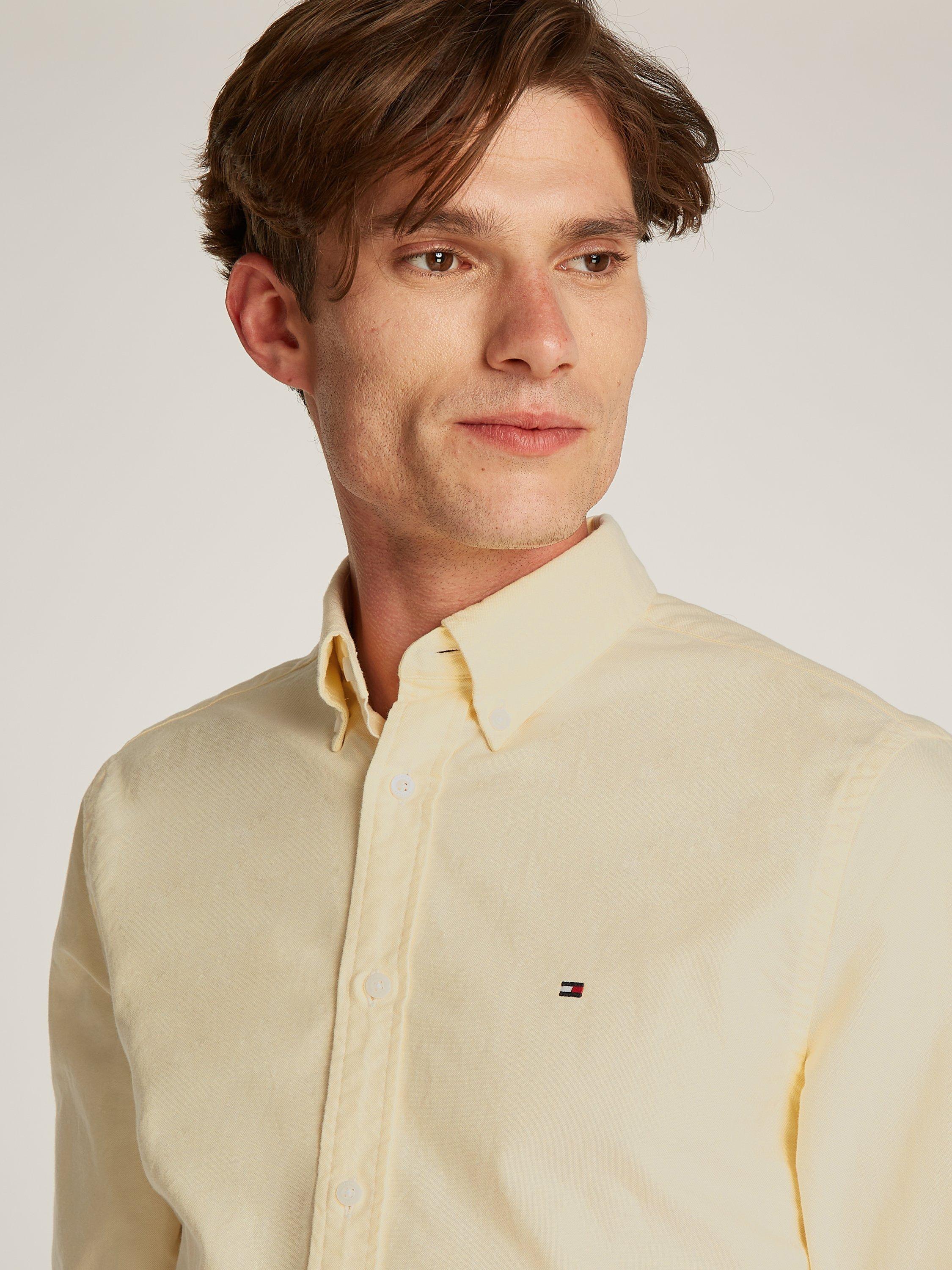 Product image 3 of 11, which shows Tommy Hilfiger Cotton Blend Regular Fit Oxford Shirt, Light Yellow, S
