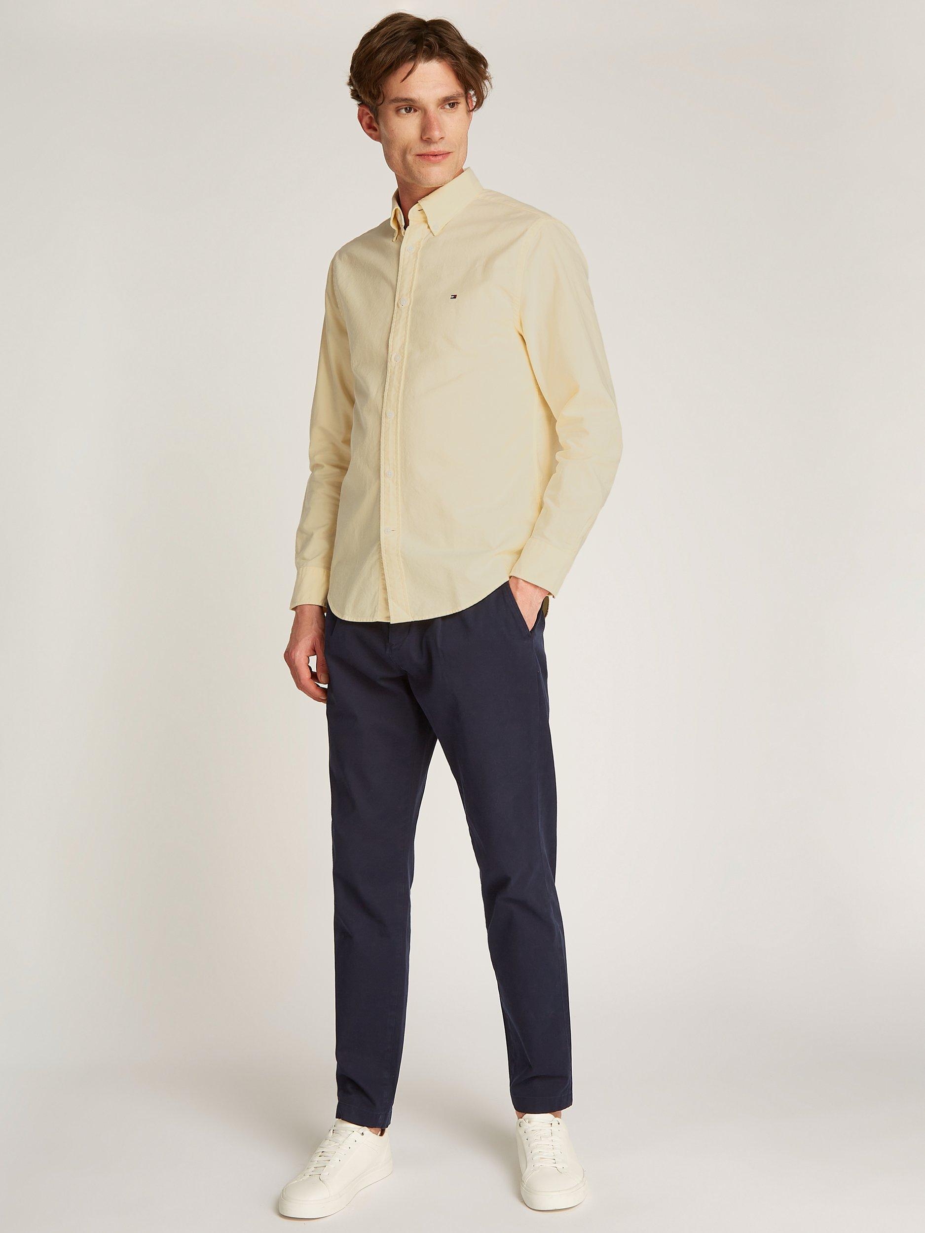 Product image 4 of 11, which shows Tommy Hilfiger Cotton Blend Regular Fit Oxford Shirt, Light Yellow, S