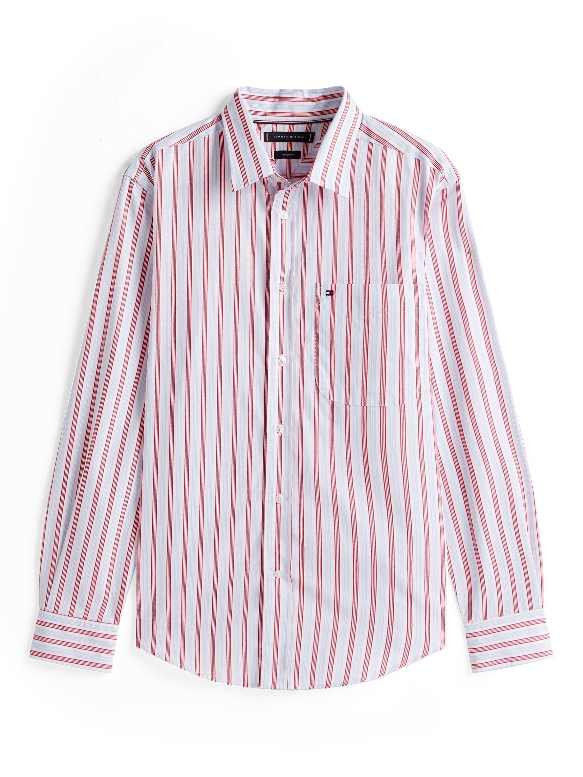 Product image 5 of 5, which shows Tommy Hilfiger Regular Fit Pin Stripe Shirt, Medium Red/Multi, S